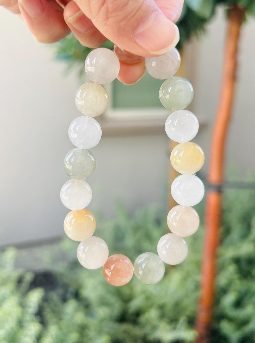 Premium Selected quality light color Rainbow Rabbit Hair Quartz beads bracelet, Multi-color chunky beads bracelet (25-1-017)