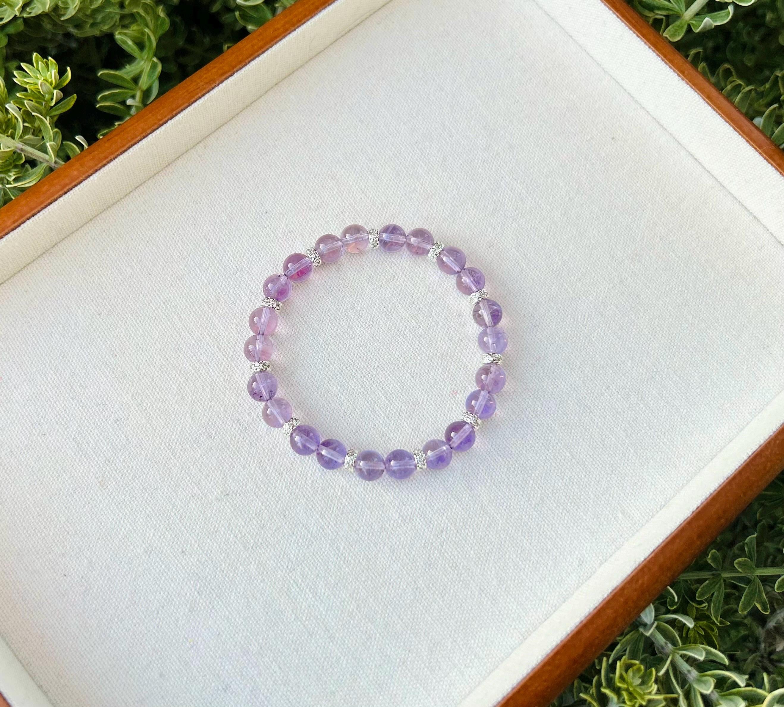 Clear Natural amethyst beads bracelet, Amethyst Crystal Stretchy Bracelet, Genuine Crystal