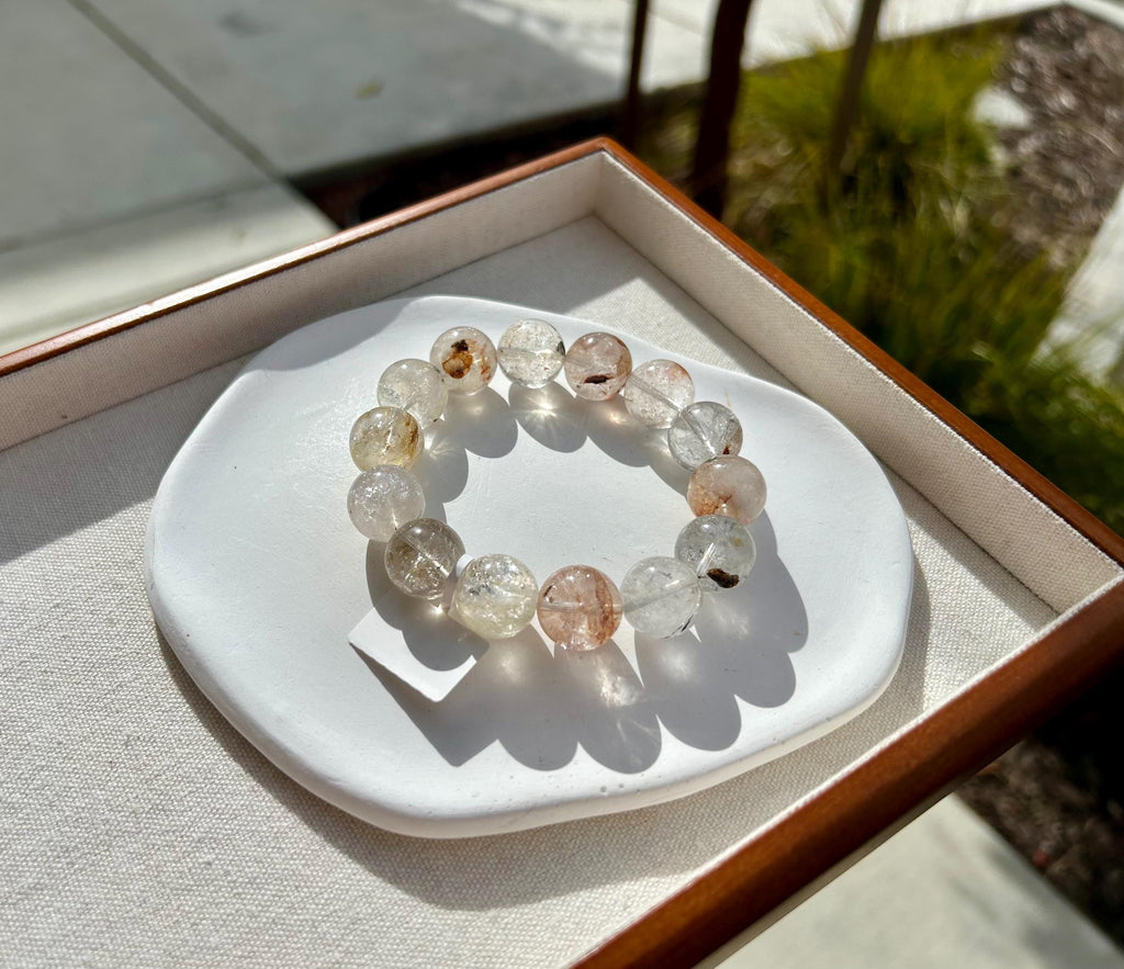 Healing Crystal, Herkimer Diamond Crystal beads Bracelet, Raw Golden Clay Quartz, 11.5mm beads, fits up to 17cm wrist (26-195)