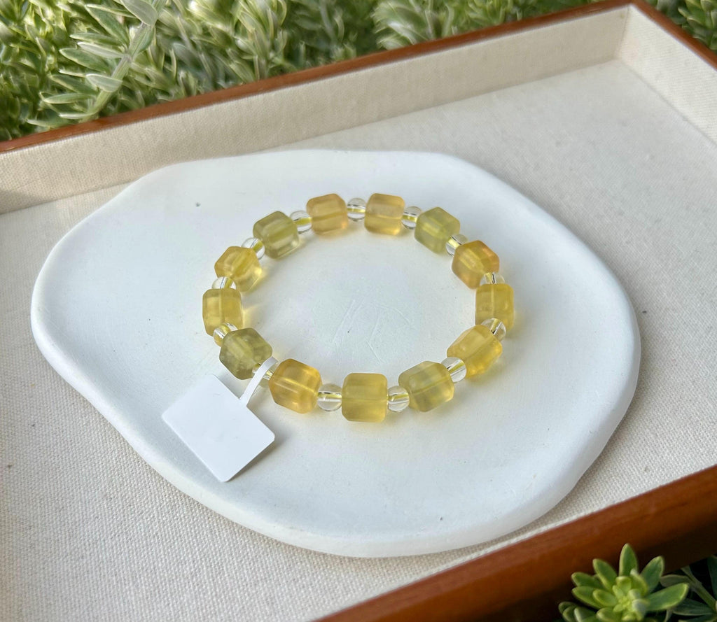 Yellow Square Fluorite beads Bracelet, good Quality fluorite, yellow Fluorite Crystal, Natural Fluorite Crystal (26-039)