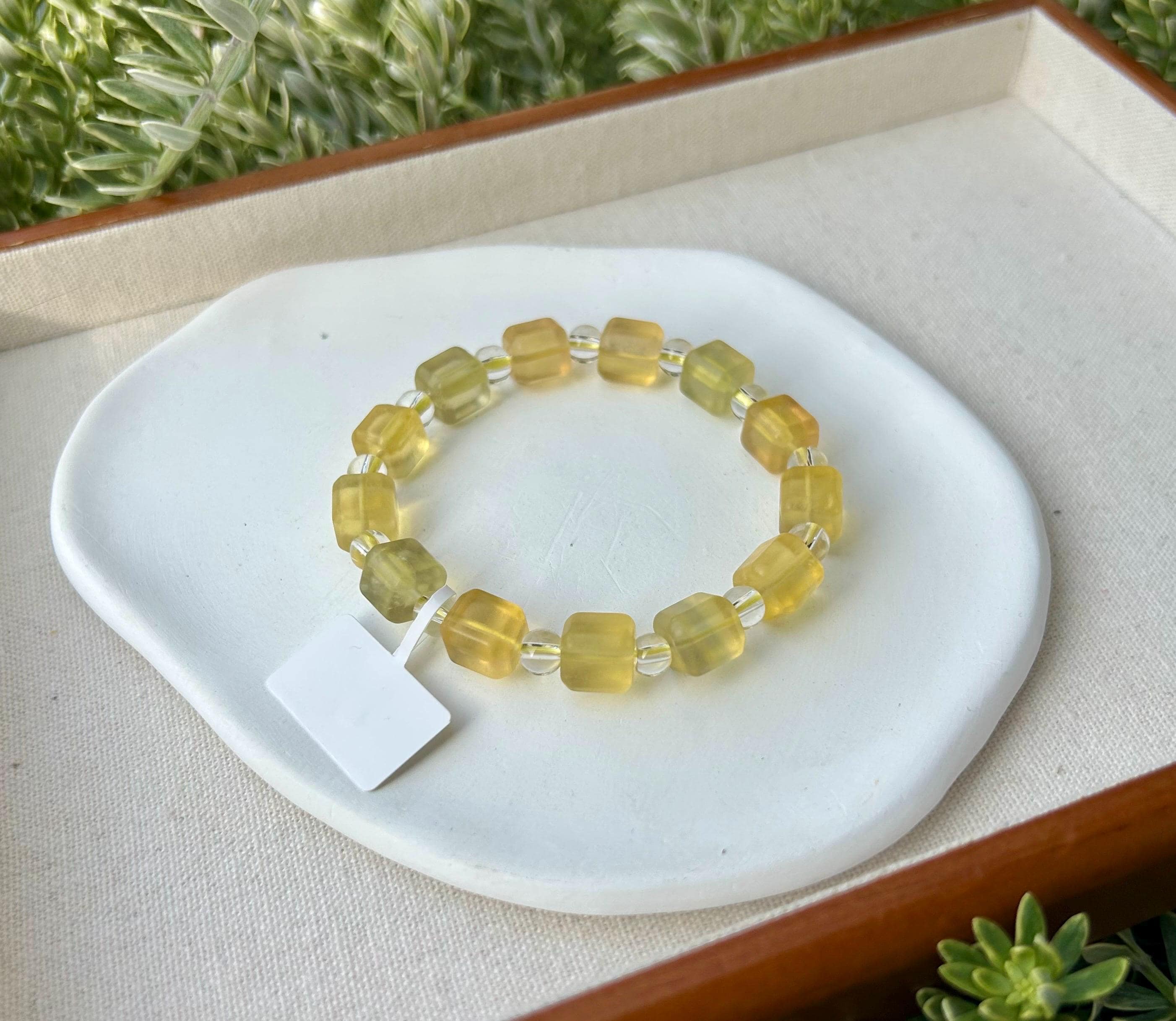 Yellow Square Fluorite beads Bracelet, good Quality fluorite, yellow Fluorite Crystal, Natural Fluorite Crystal (26-039)