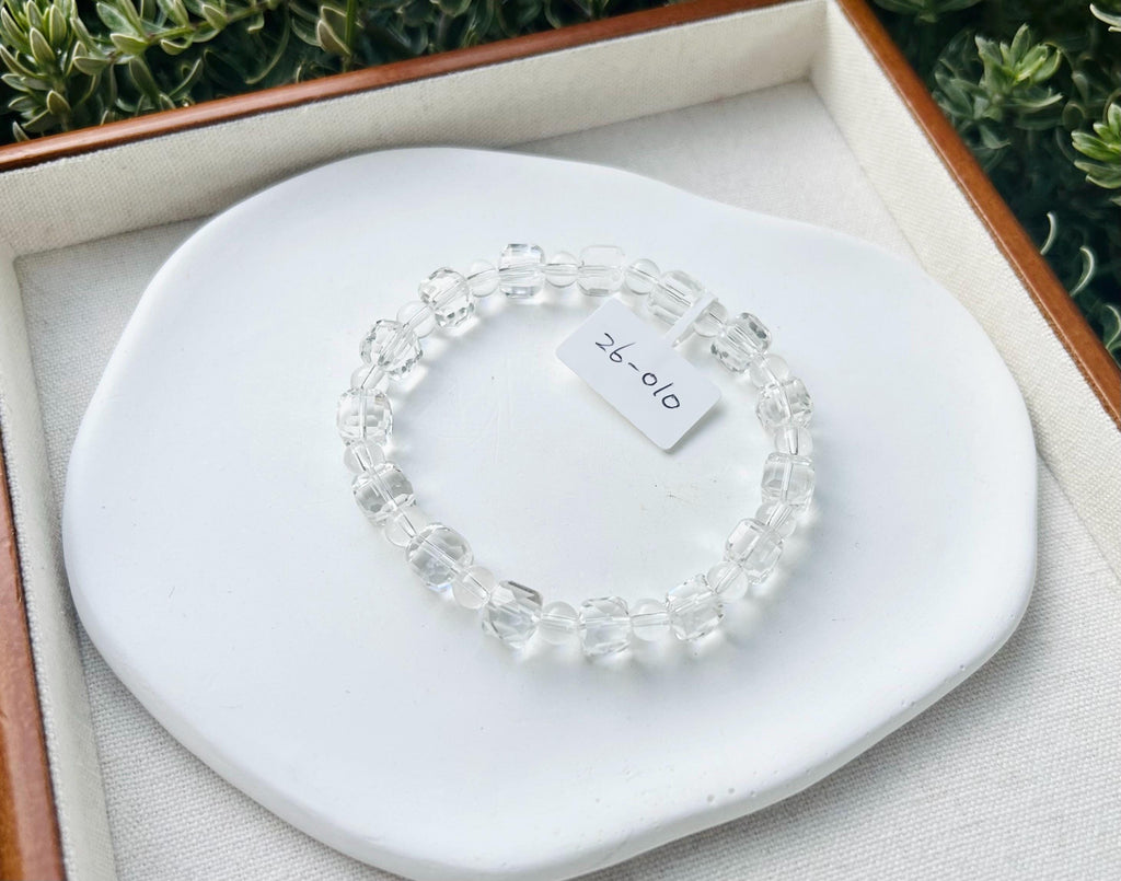 High quality natural clear quartz square beads bracelet, fits up to 18cm (26-076)