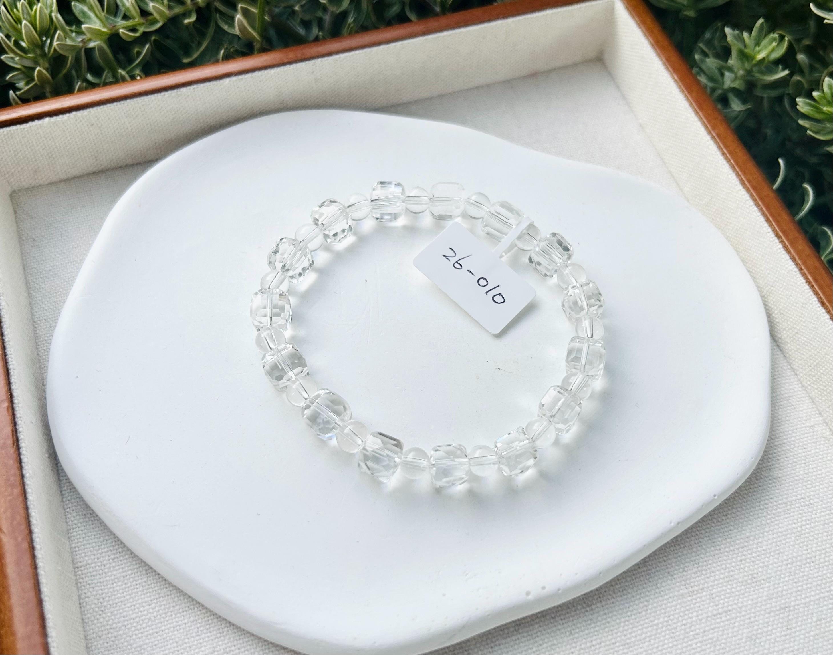 High quality natural clear quartz square beads bracelet, fits up to 18cm (26-076)