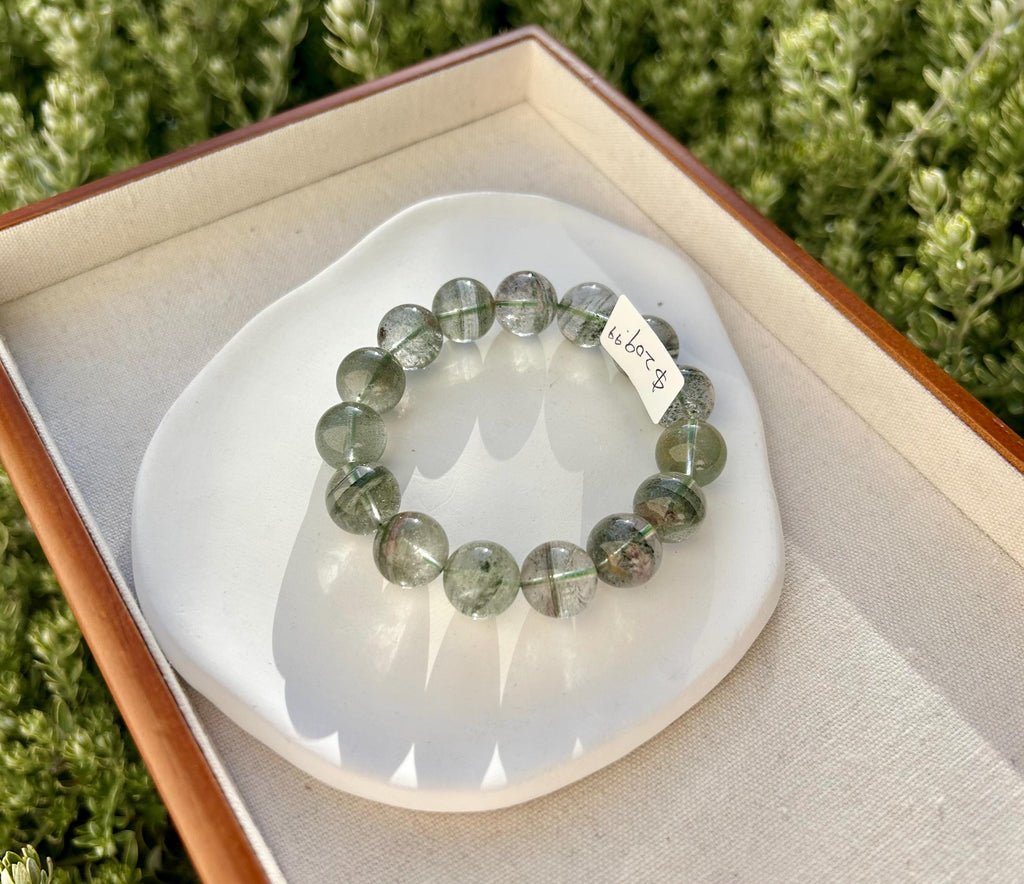 Chunky Green Phantom Quartz Bracelet: Chunky Crystal Wealth Stone, 14mm+ green phantom quartz (GH-009)