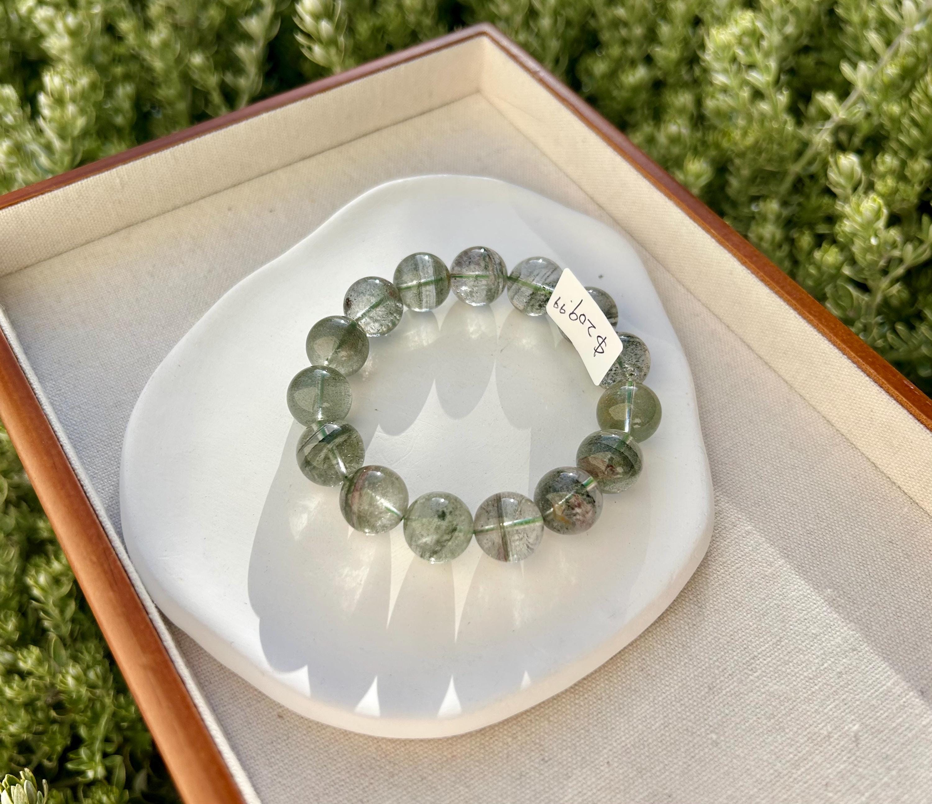Chunky Green Phantom Quartz Bracelet: Chunky Crystal Wealth Stone, 14mm+ green phantom quartz (GH-009)