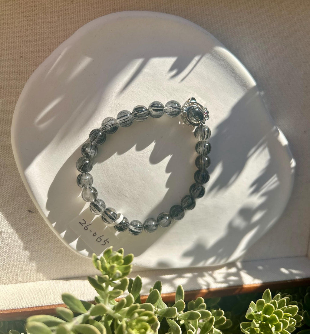 Stretchy Natural Black Rutile Quartz Bracelet, Genuine Crystal Bracelet, Fits up to 16.8cm wrist (26-065）