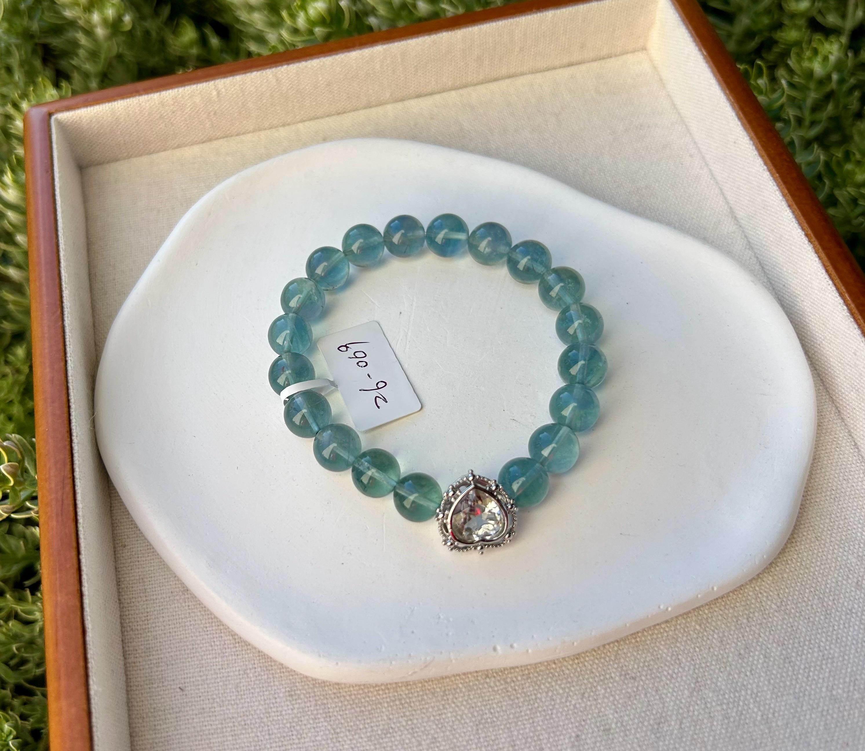 Icy Fluorite Bead Bracelet - 10mm beads, fits up to 17cm wrist  (26-069)