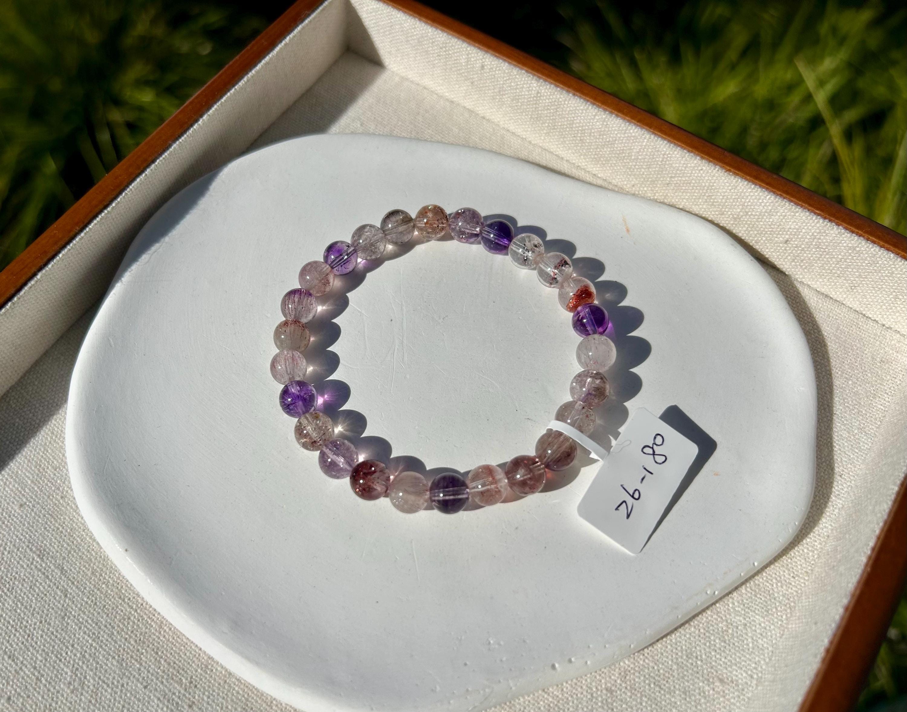 Super Seven Beads Bracelet: Rare Pattern Crystal Healing Jewelry, fits up to 17cm wrist (26-180)