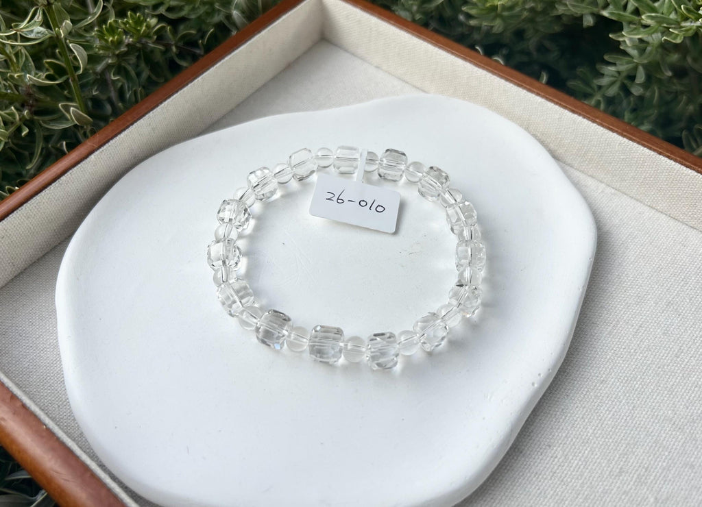 High quality natural clear quartz square beads bracelet, fits up to 18cm (26-076)