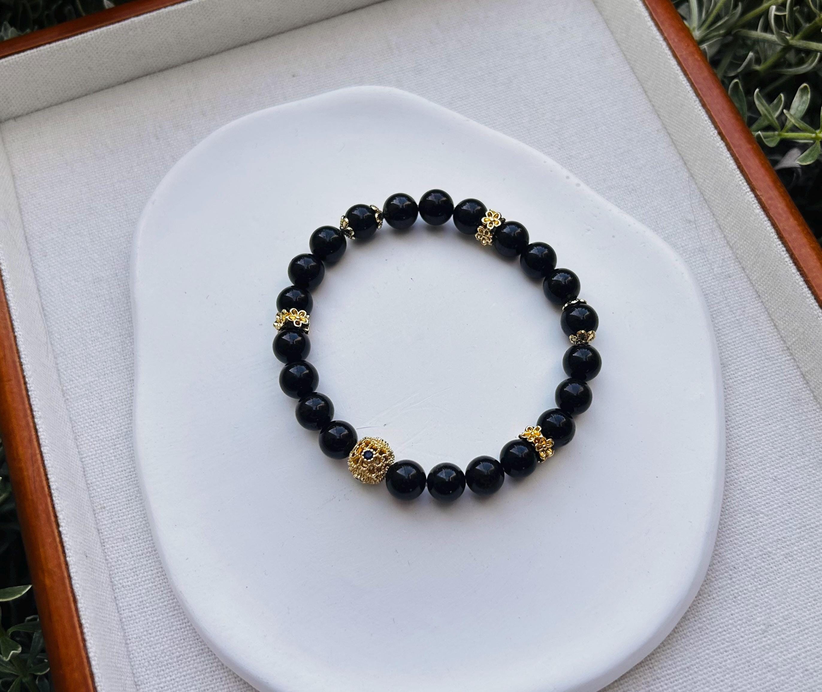 Natural Genuine black tourmaline crystal beads bracelet (25-129) Fits up to 17cm wrist