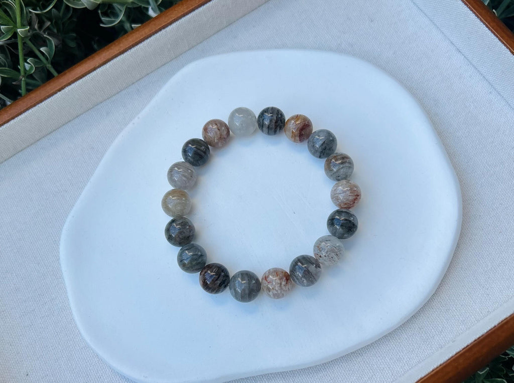 Layered Phantom Quartz Crystal Bead Bracelet - Rare Gemstone, Fits up to 16.3cm wrist (25-091）