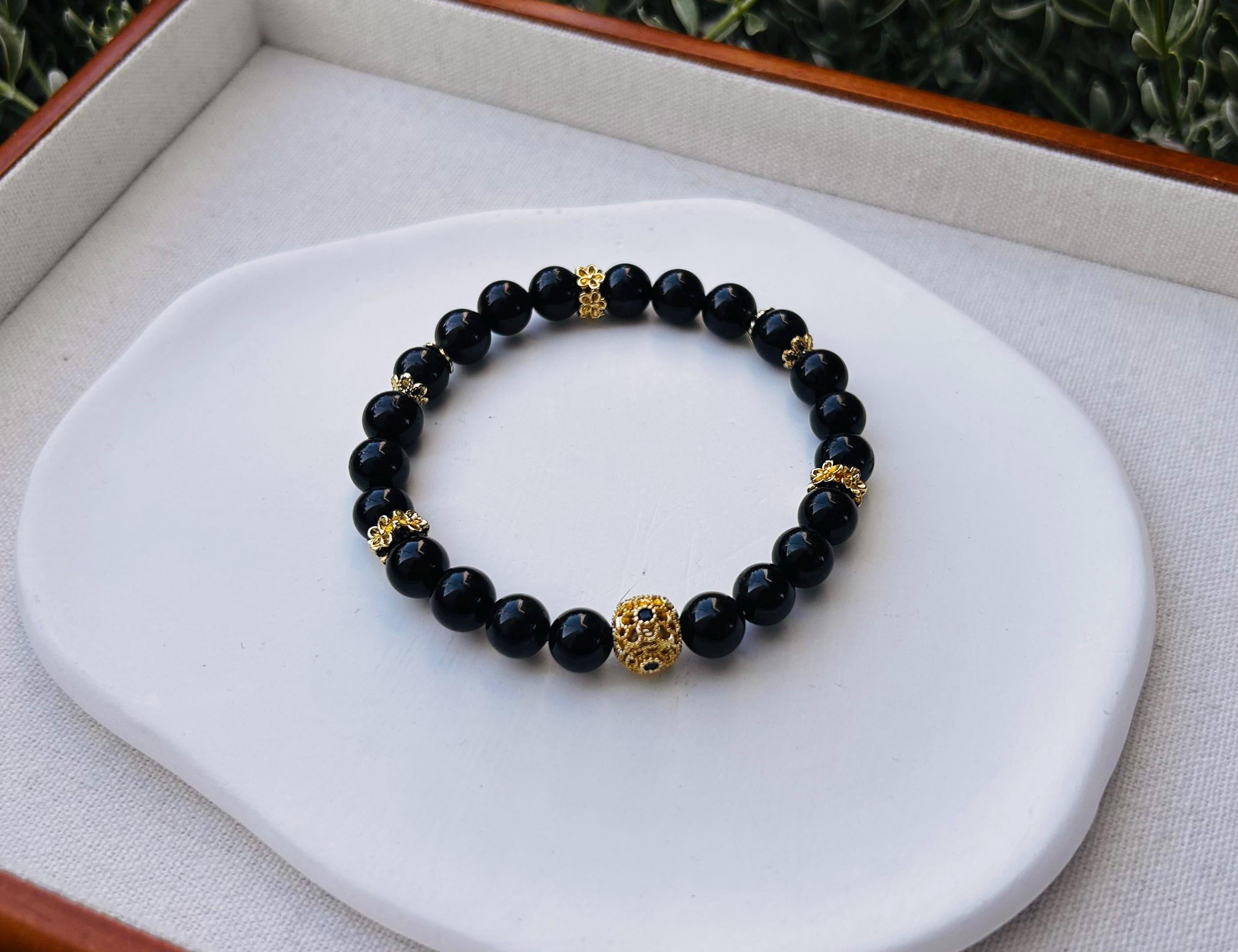 Natural Genuine black tourmaline crystal beads bracelet (25-129) Fits up to 17cm wrist
