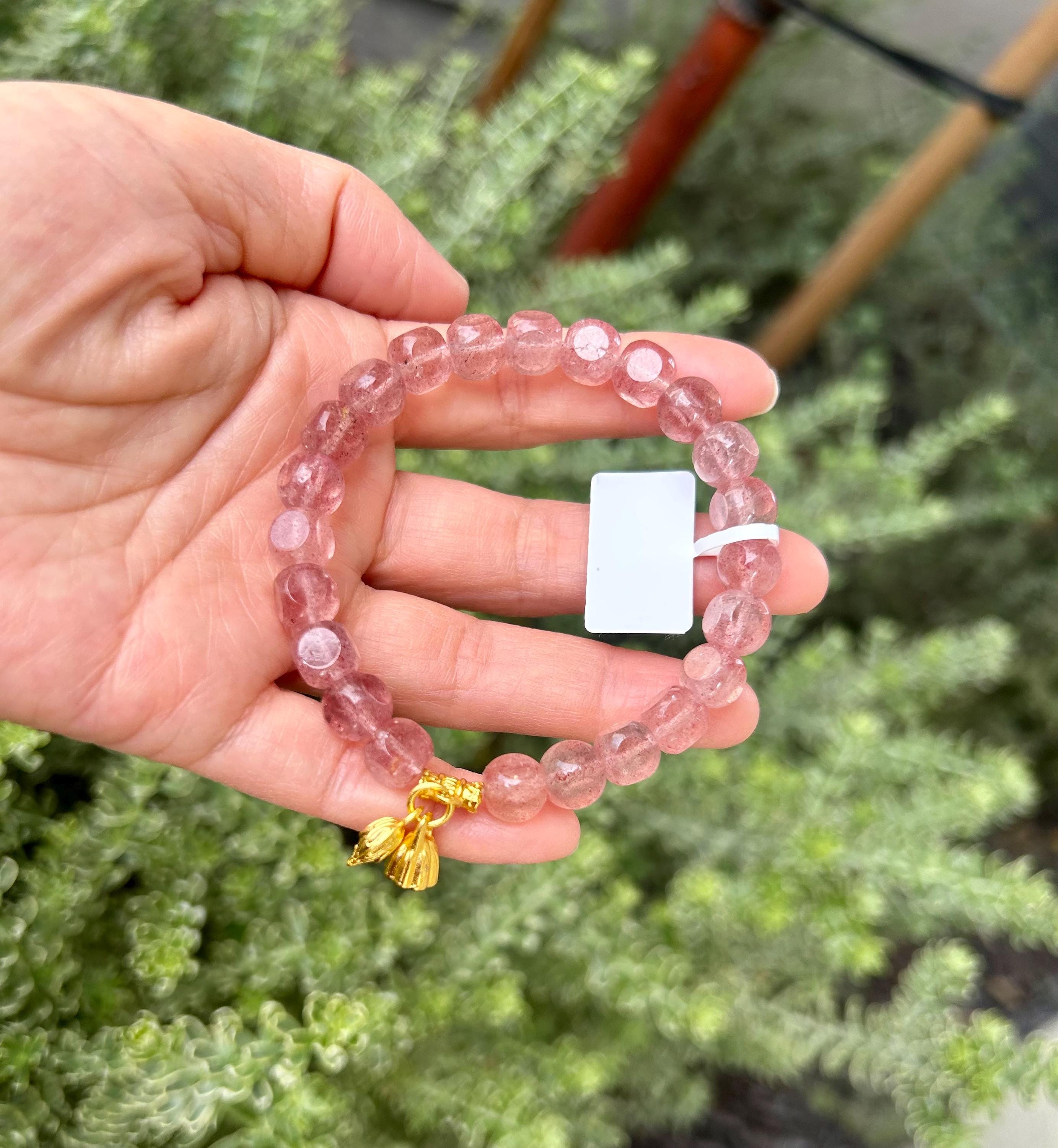 Strawberry Quartz Bracelet: Natural Red Stone, Fits up to 17cm (26-099)