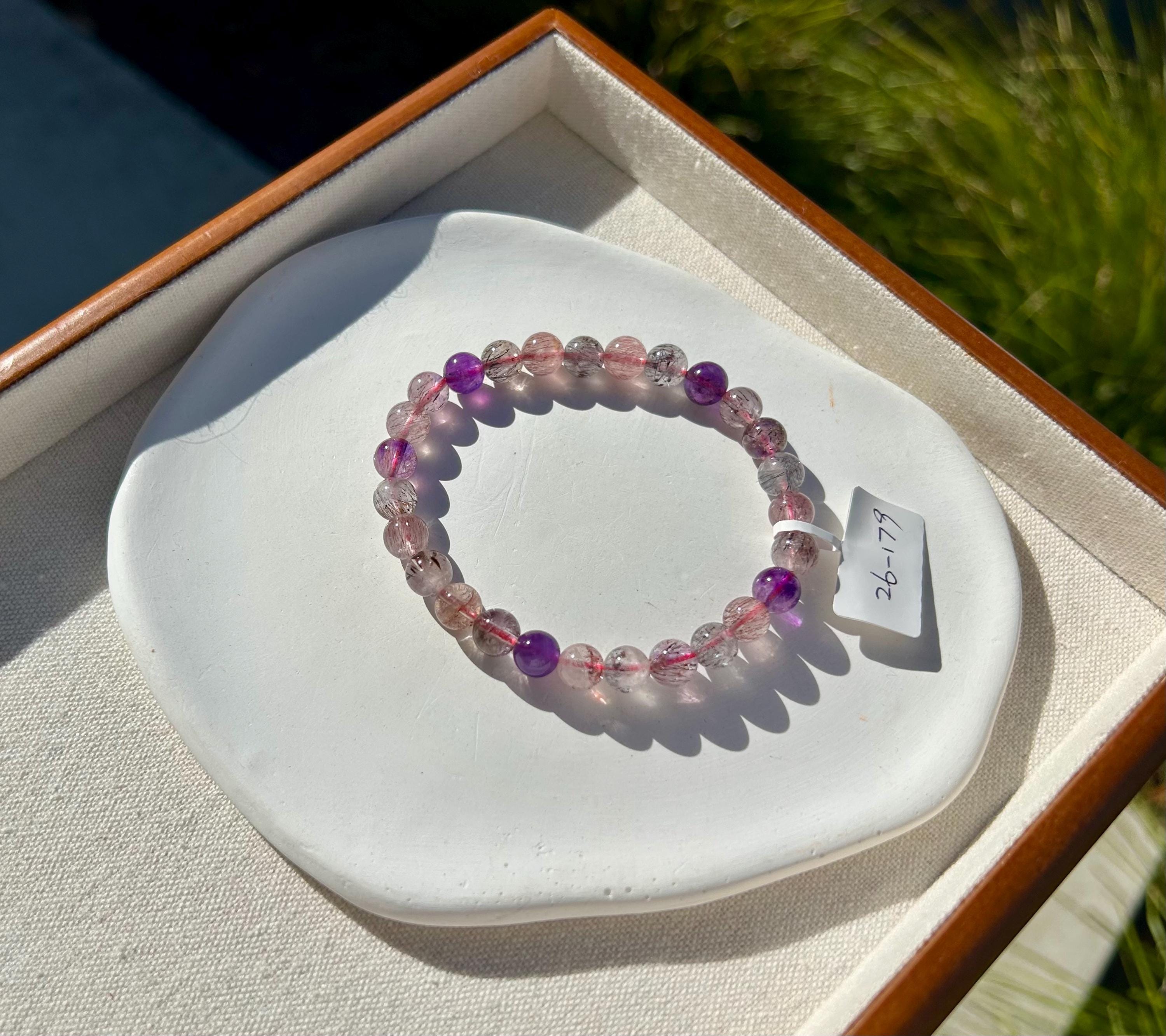 Super Seven Beads Bracelet: Rare Pattern Crystal Healing Jewelry, fits up to 17.5cm wrist (26-179)