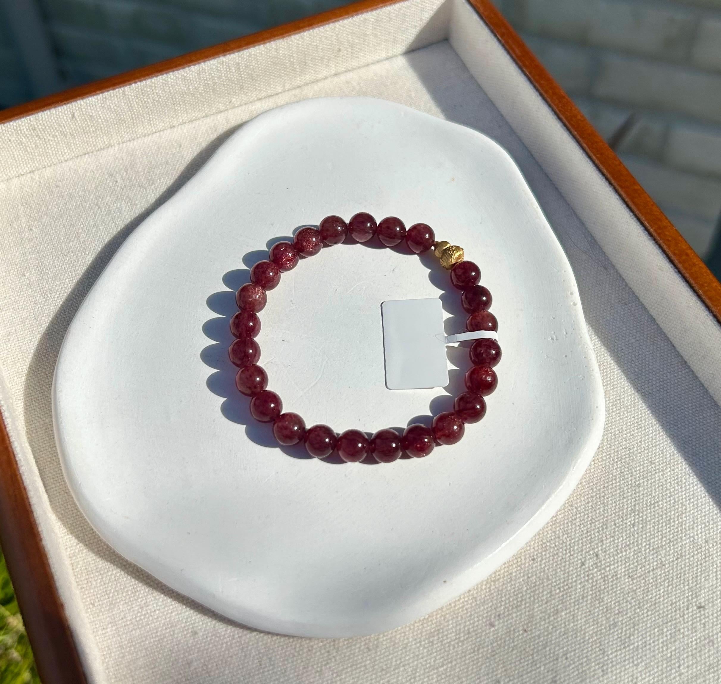 Cherry Red Natural Chunky Strawberry quartz Beads Bracelet with a Silver bead, Fits up to 16.8cm wrist (26-158)