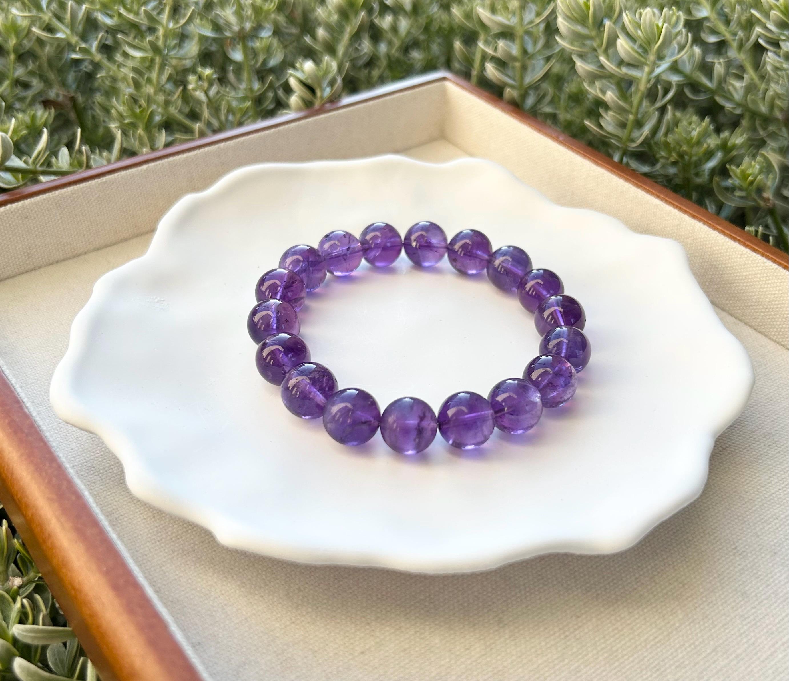 Natural Chunky Amethyst Beaded Bracelet: Natural Crystal, Healing Stone, 11.5-12mm beads, Fits up to 17.2cm wrist)  (25-189)