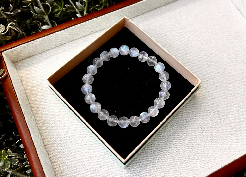Natural Moonstone Crystal Bracelet: Calming Blue Light Gemstone (25-081)