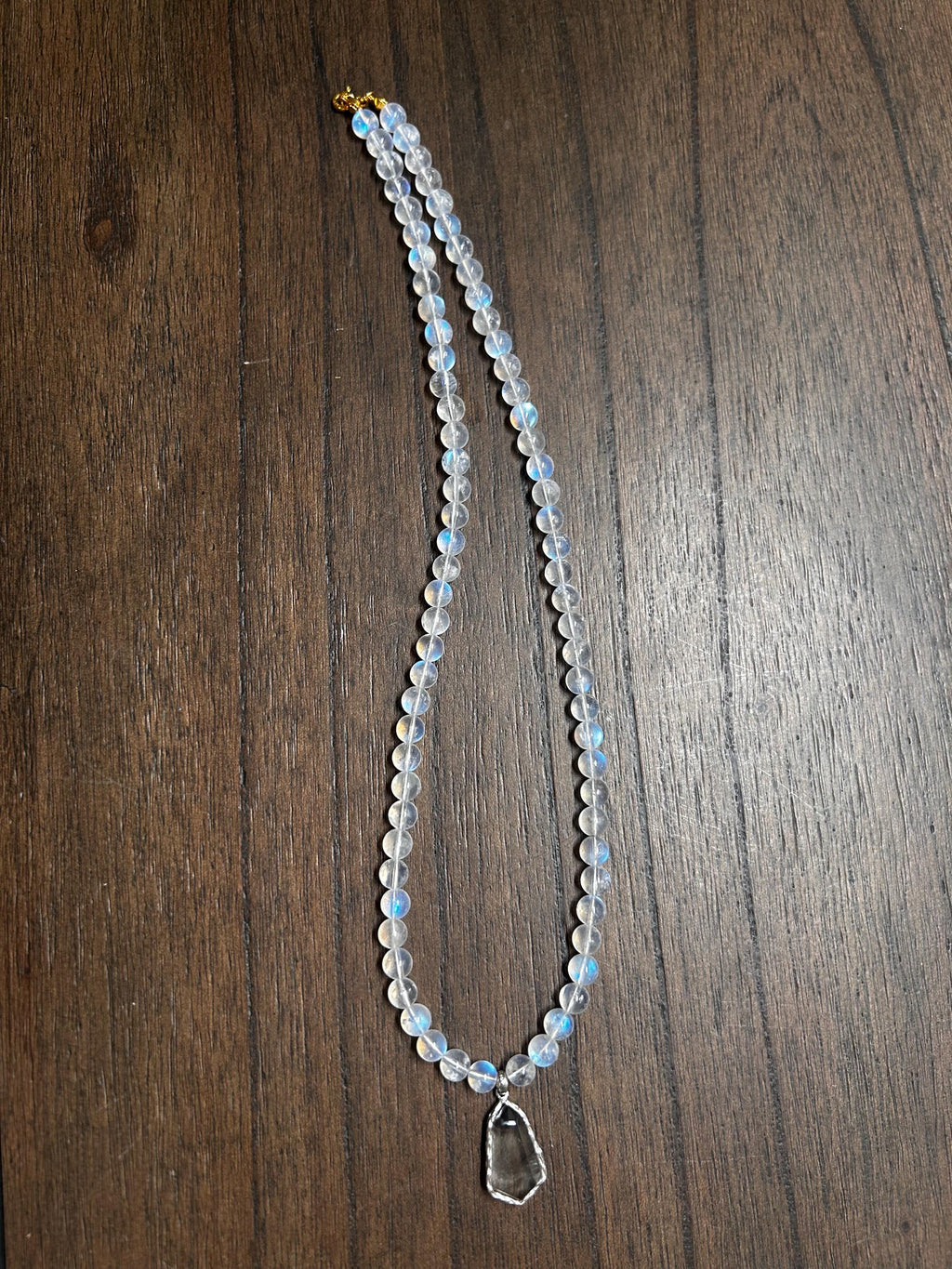 High quality blue light Moonstone beads and sterling silver accessories Necklace, Black & Silver Rutilated Quartz pendant (50cm) (GH-016)