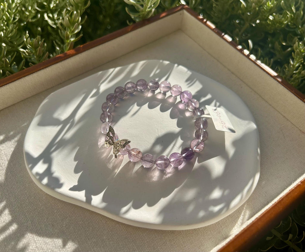 Clear Natural amethyst beads bracelet, Amethyst Crystal Stretchy Bracelet, Genuine Crystal (26-063)