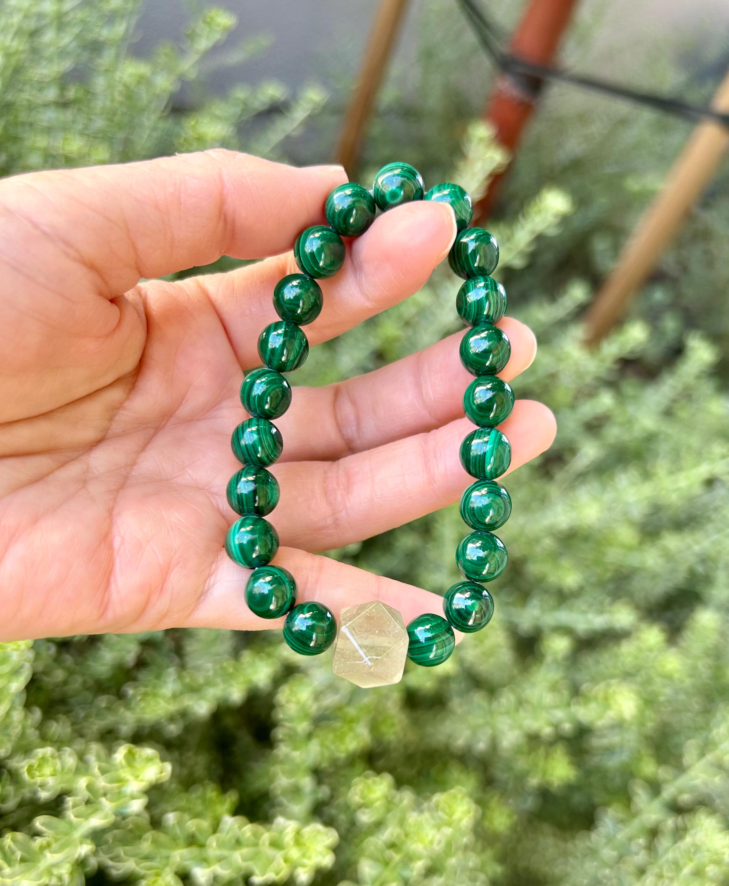 High Quality Natural Malachite Bracelet, Peacock Stone Beads Bracelet, fits up to 17cm wrist (26-131)