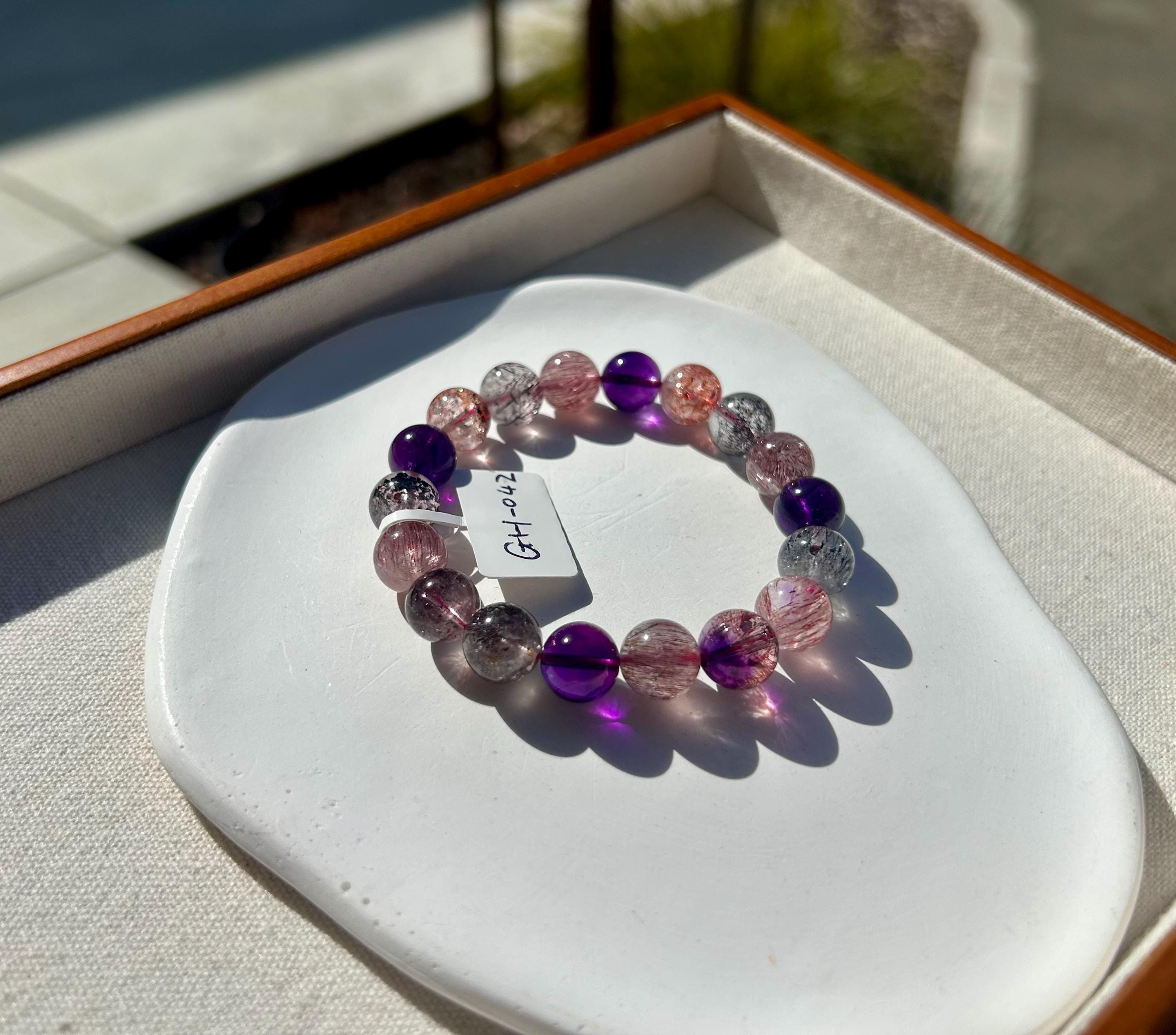 Premium Select, High Grade Super Seven Crystal Bead Bracelet: Abundant Minerals, 10.5mm+, GH-042
