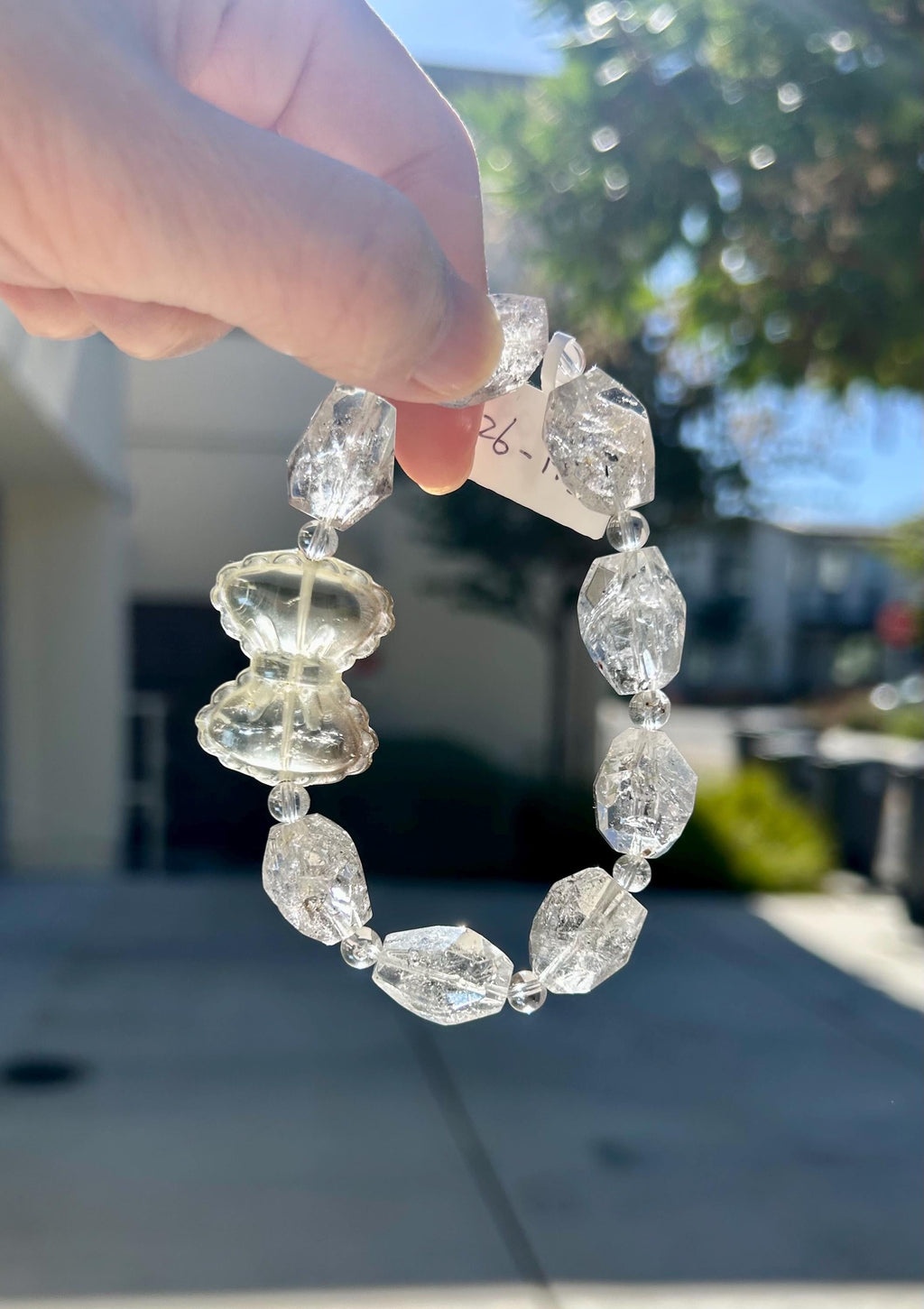High-Quality Herkimer Diamond Faceted Nugget Bead Bracelet, fits up to 16.5cm wrist (26-113)