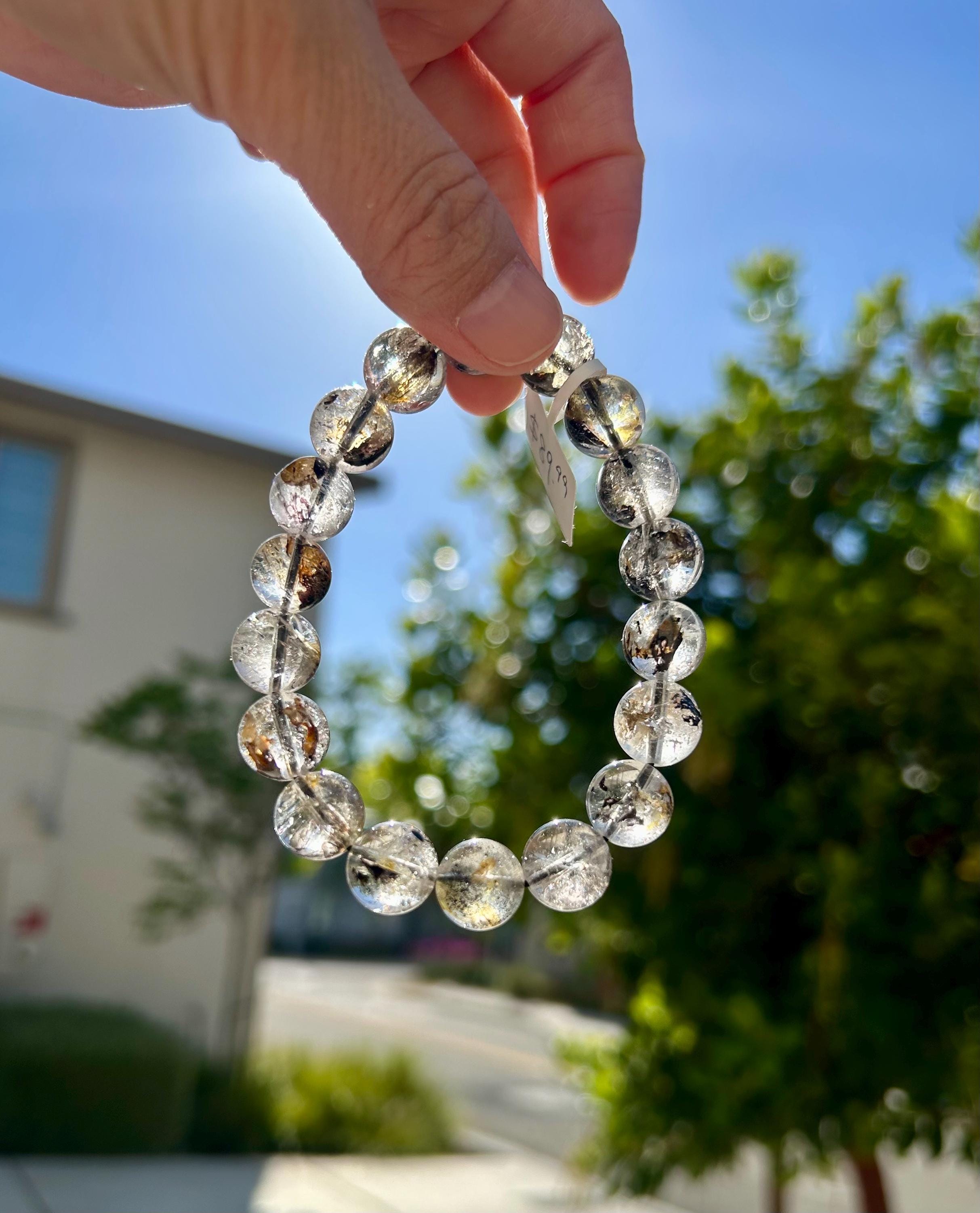 Healing Crystal, Herkimer Diamond Crystal beads Bracelet, Raw Golden Clay Quartz, 11.5mm beads, fits up to 17cm wrist (26-086)