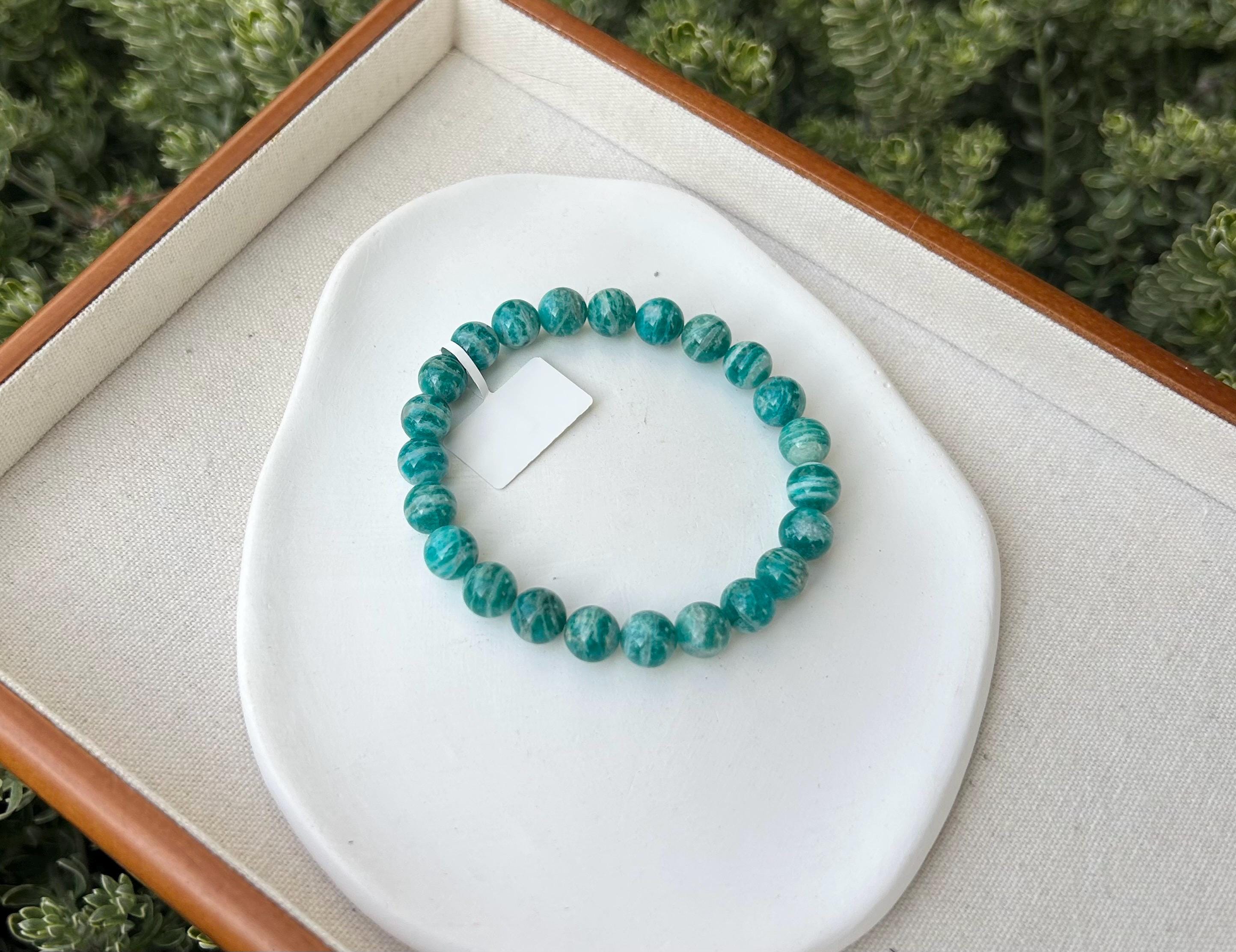 Natural Amazonite Gemstone Bracelet: Stretchy Crystal Healing Beads, fits up to 17.5cm wrist (26-040)