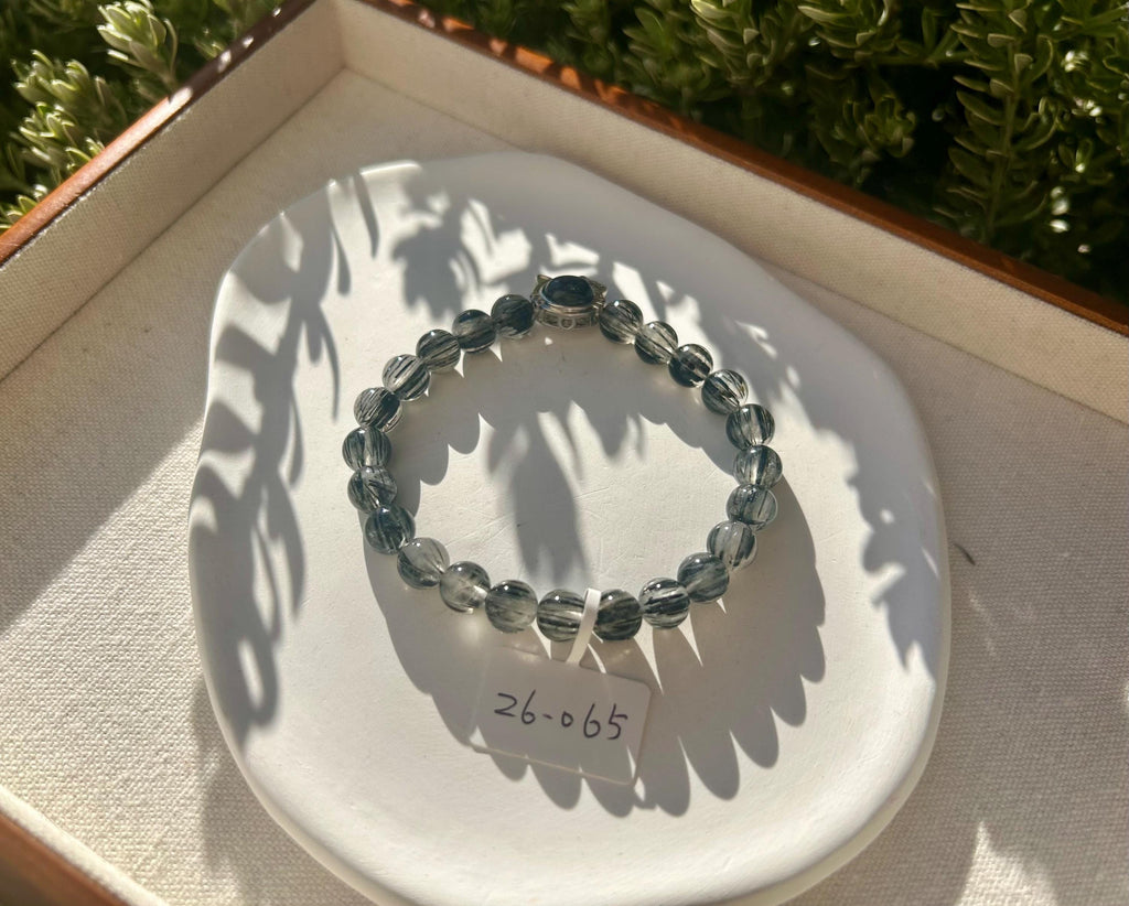 Stretchy Natural Black Rutile Quartz Bracelet, Genuine Crystal Bracelet, Fits up to 16.8cm wrist (26-065）