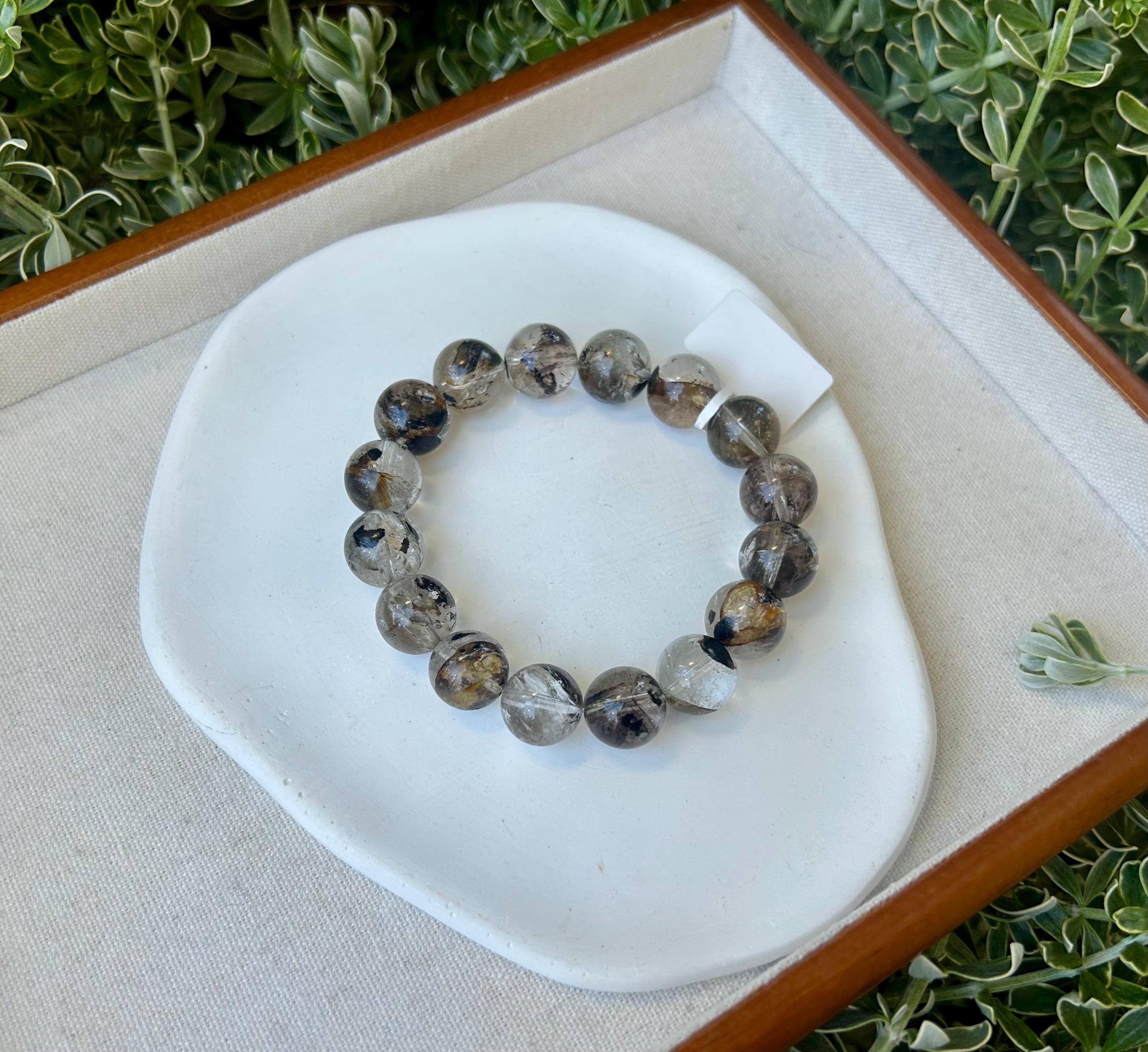 Healing Crystal, Herkimer Diamond Crystal beads Bracelet, Raw Golden Clay Quartz, 13mm beads, fits up to 17cm wrist (26-136)