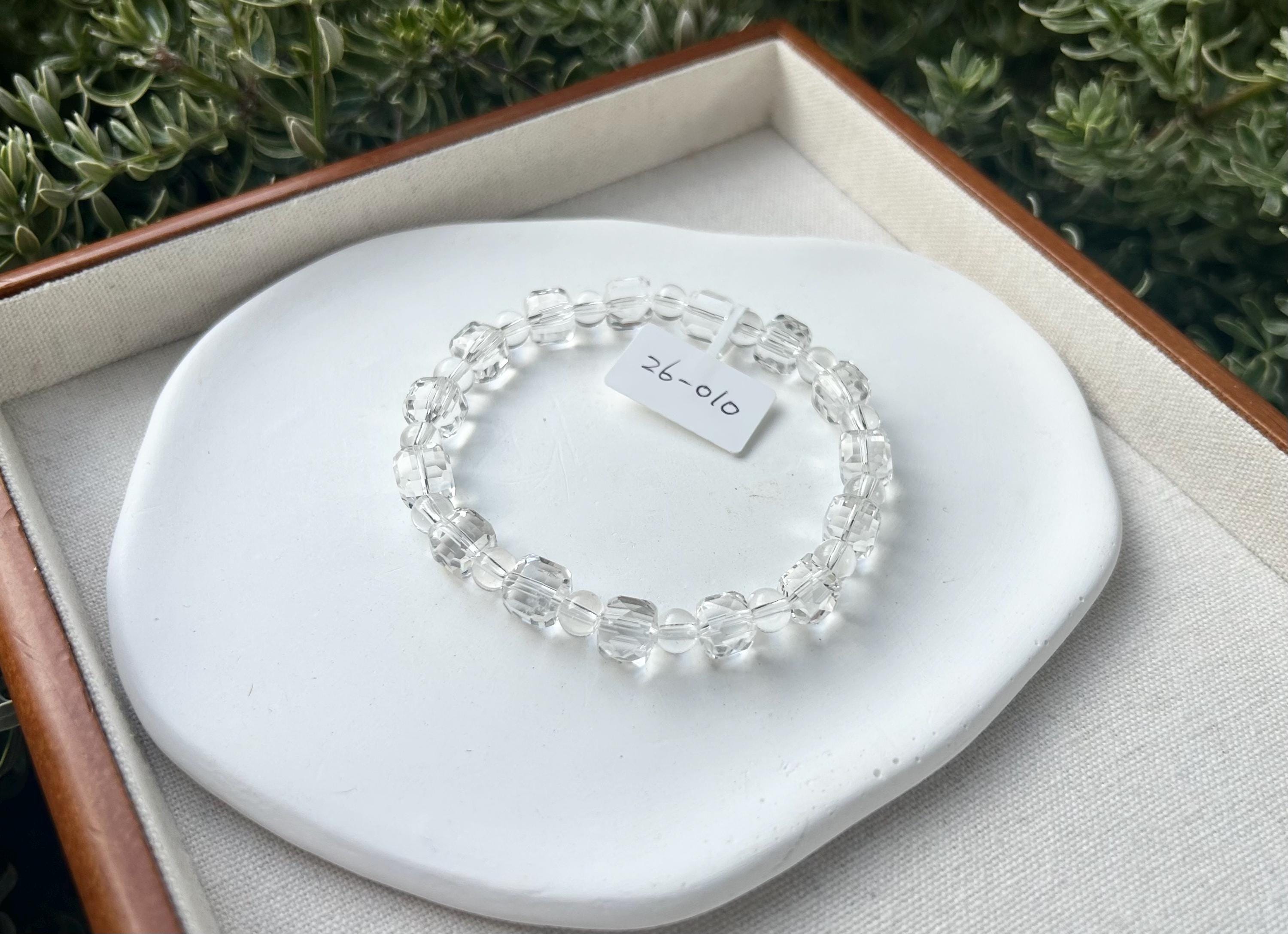 High quality natural clear quartz square beads bracelet, fits up to 18cm (26-076)