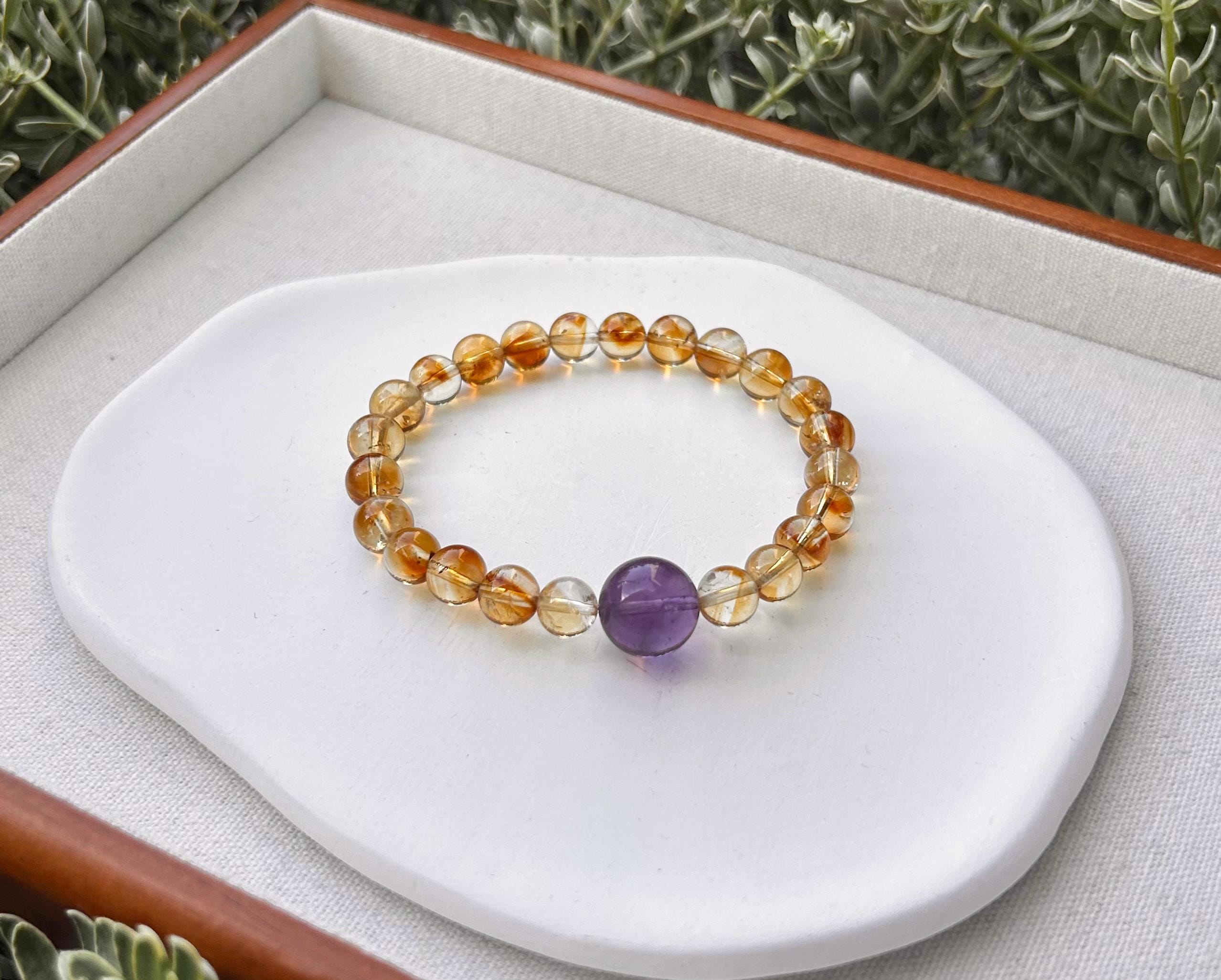 Genuine Citrine Bracelet with Amethyst Bead: Success & Abundance Crystal (25-127)