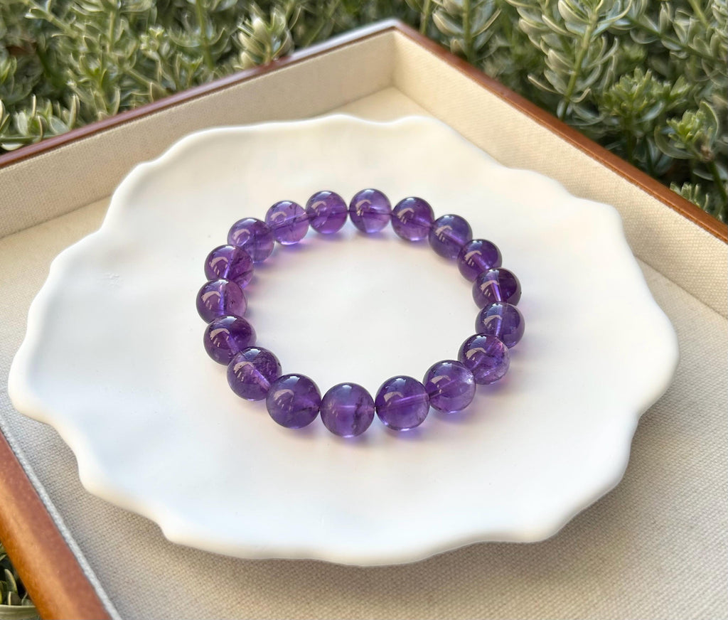 Natural Chunky Amethyst Beaded Bracelet: Natural Crystal, Healing Stone, 11.5-12mm beads, Fits up to 17.2cm wrist)  (25-189)