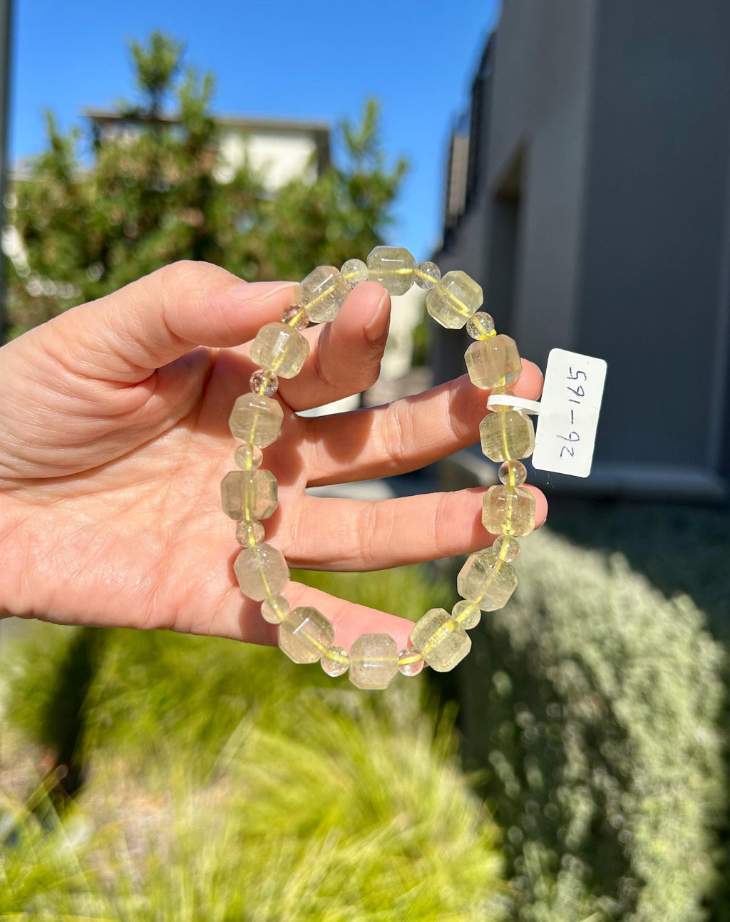 Healing Crystal, Gold Libyan Desert Glass square beads Bracelet: Tektite Beads, about 10mm beads, Fits up to 17.3cm wrist (26-165)