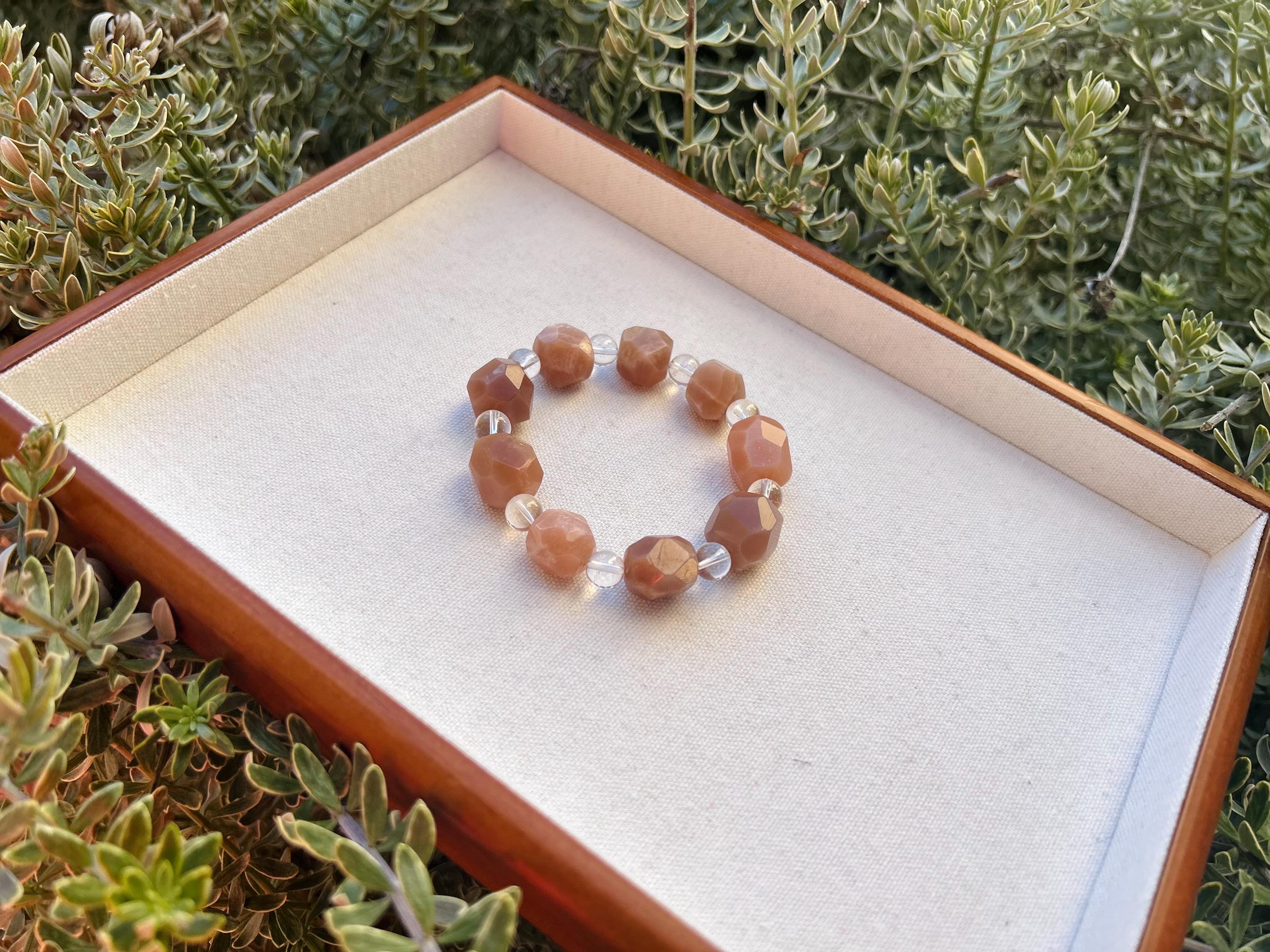 Chunky Peach Moonstone Simple Nugget Bracelet, Handmade Gemstone Jewelry, fits up to 16.5cm (25-016)