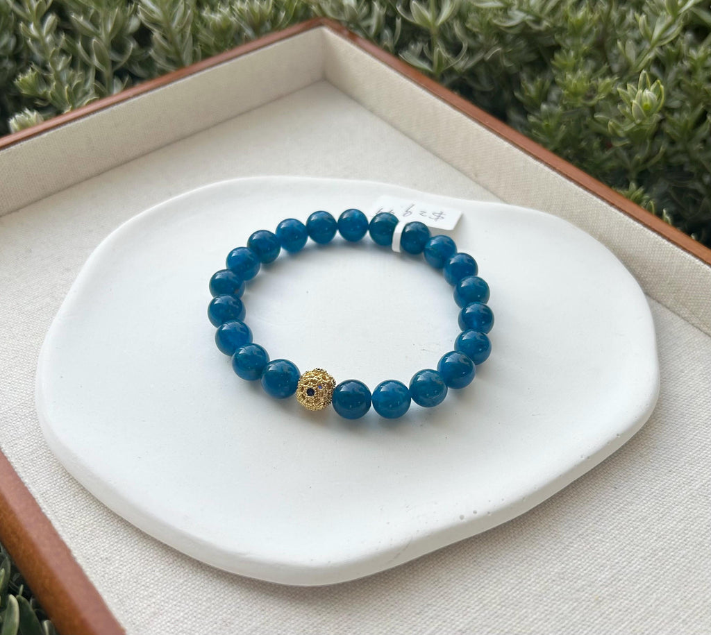 Nature Blue Apatite Bracelet Beads Bracelet, Fits up to 17cm wrist (26-031), Great Gift