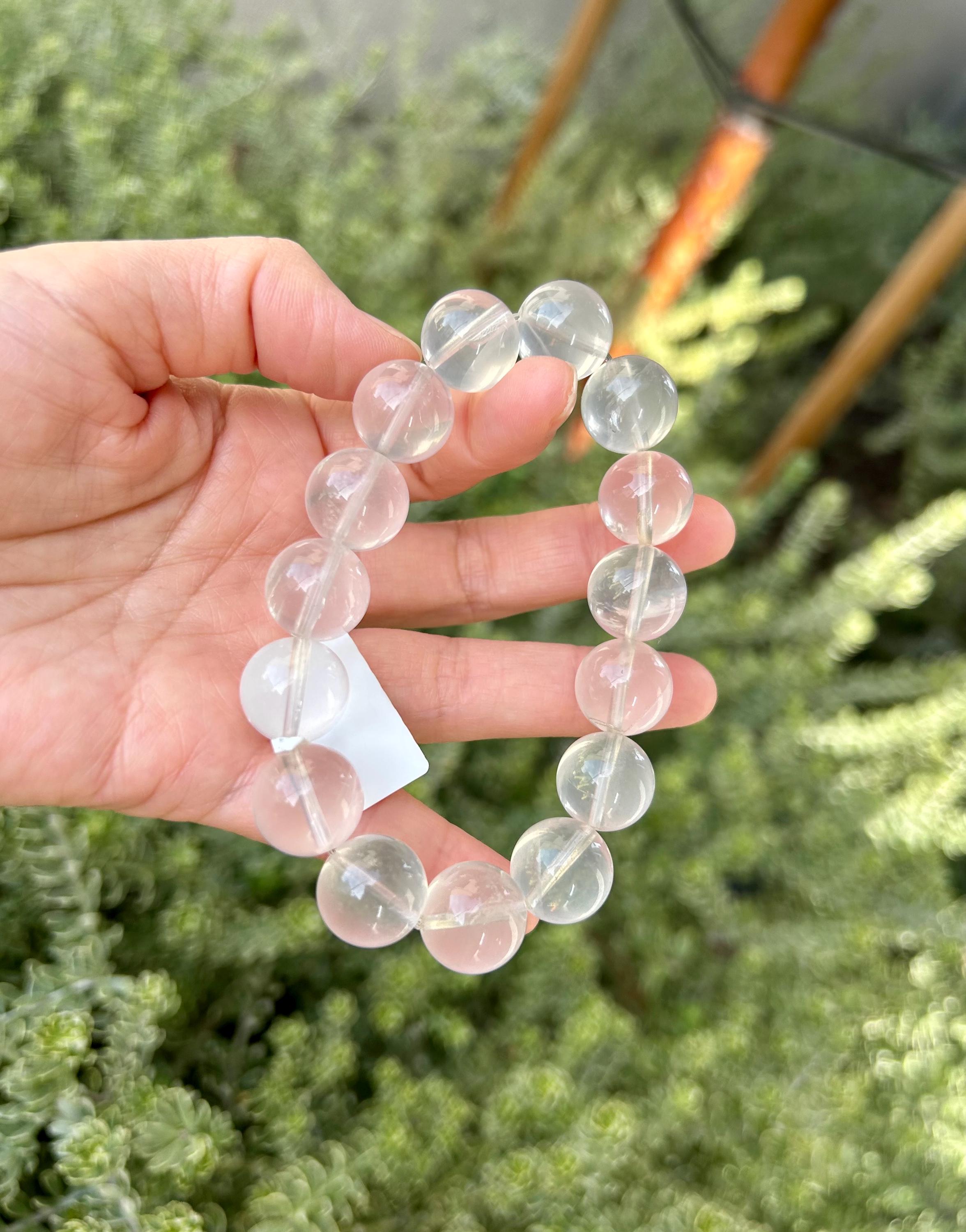 Chunky Pretty Milky Clear Quartz crystal Bracelet - 14mm beads,  Fits up to 17cm wrist (26-043)