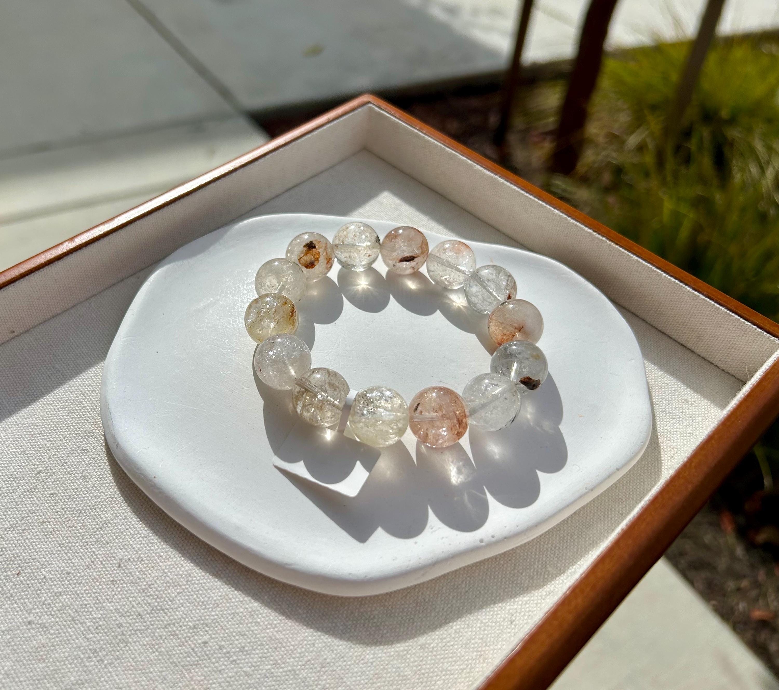 Healing Crystal, Herkimer Diamond Crystal beads Bracelet, Raw Golden Clay Quartz, 11.5mm beads, fits up to 17cm wrist (26-195)
