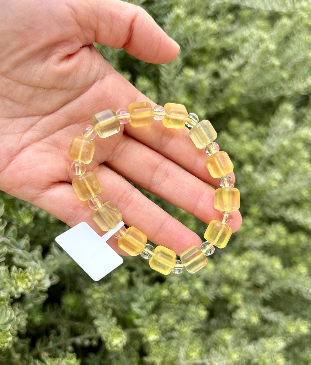 Yellow Square Fluorite beads Bracelet, good Quality fluorite, yellow Fluorite Crystal, Natural Fluorite Crystal (26-039)