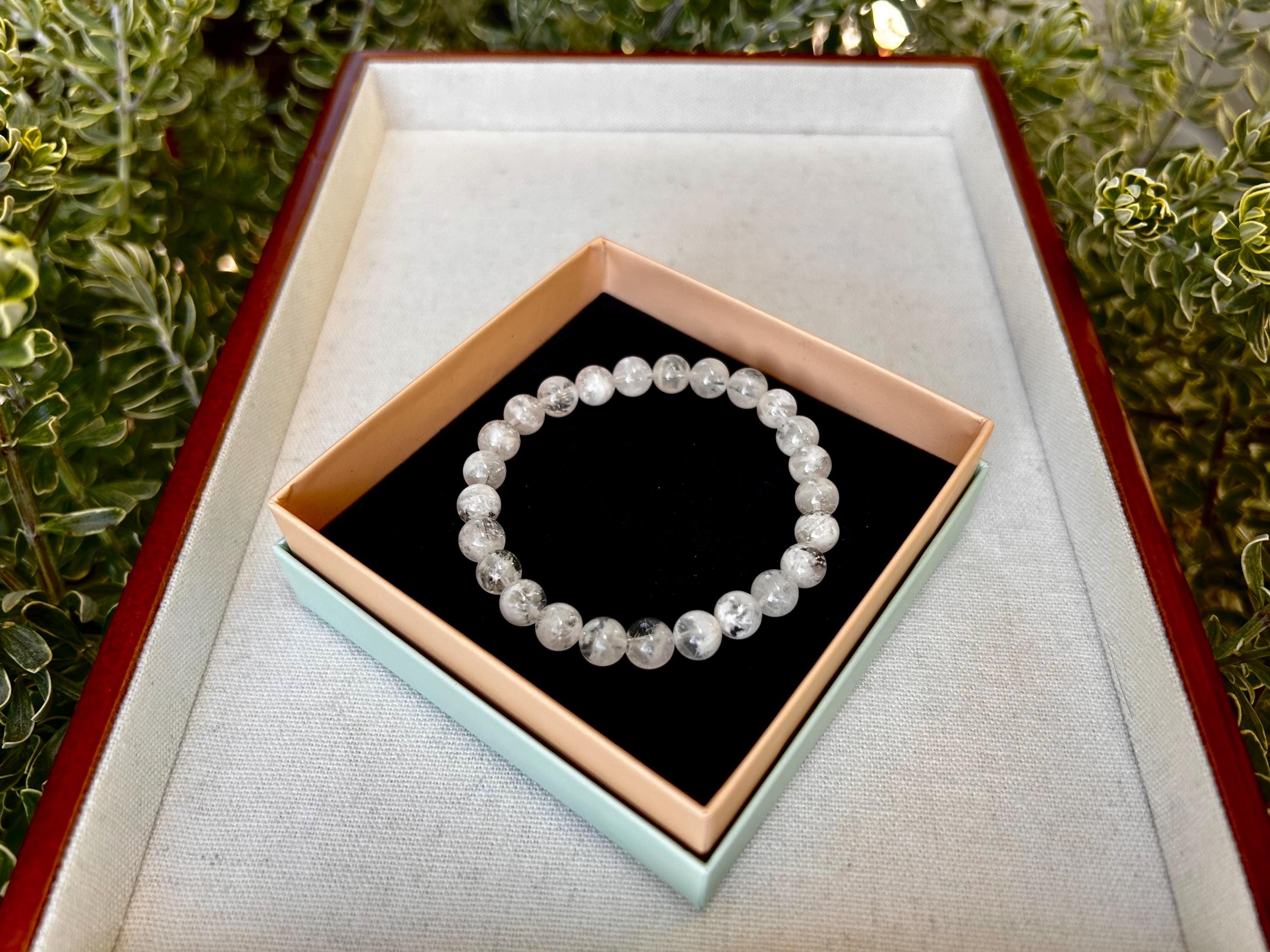 Natural Snowflake phantom Crystal bracelet, Natural Snowflake phantom quartz, genuine crystal bracelet
