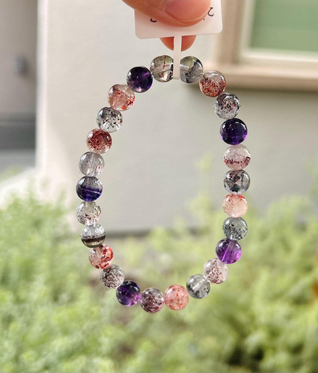 Super Seven Beads Bracelet: Rare Pattern Crystal Healing Jewelry (GH-023)