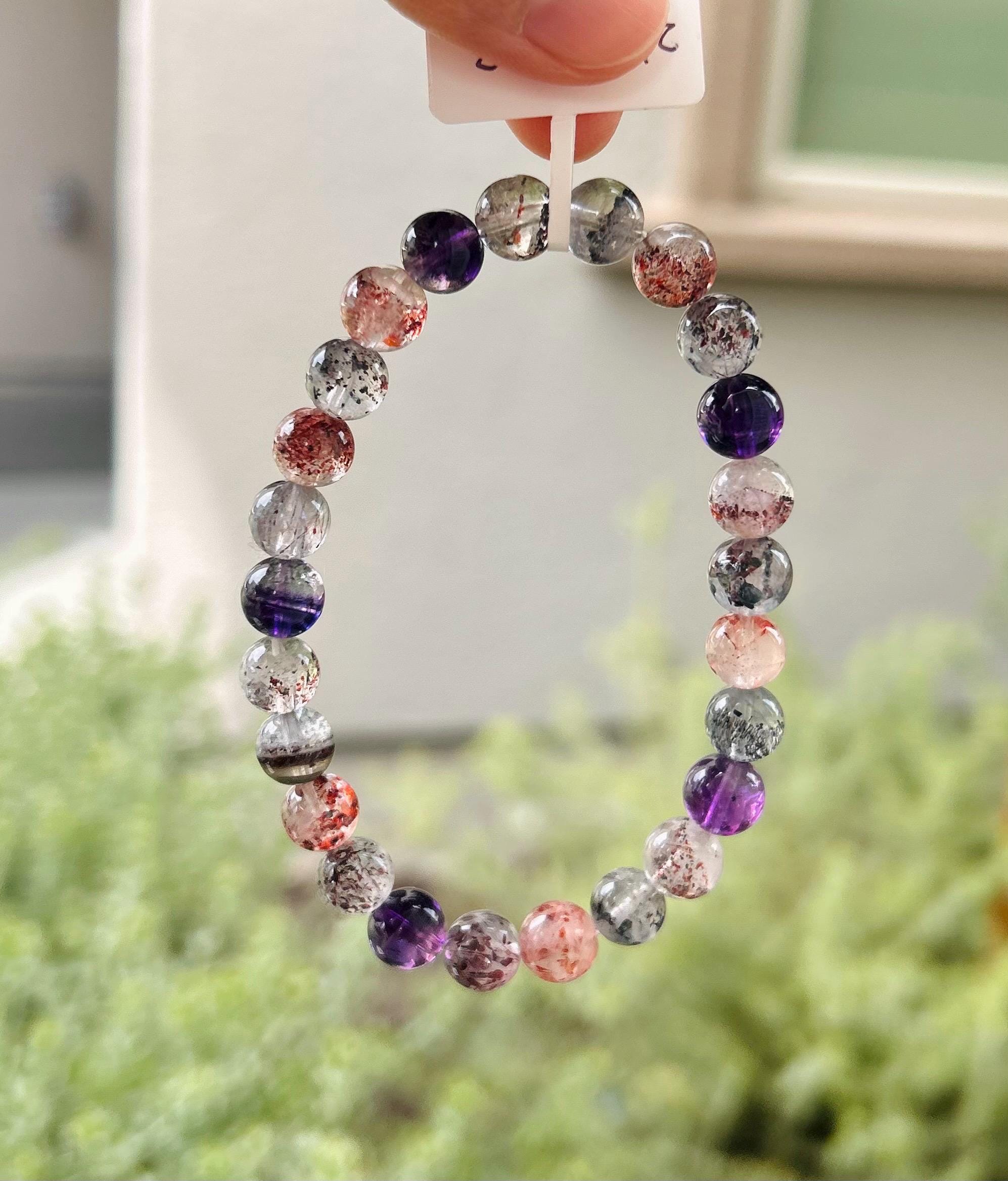 Super Seven Beads Bracelet: Rare Pattern Crystal Healing Jewelry (GH-023)
