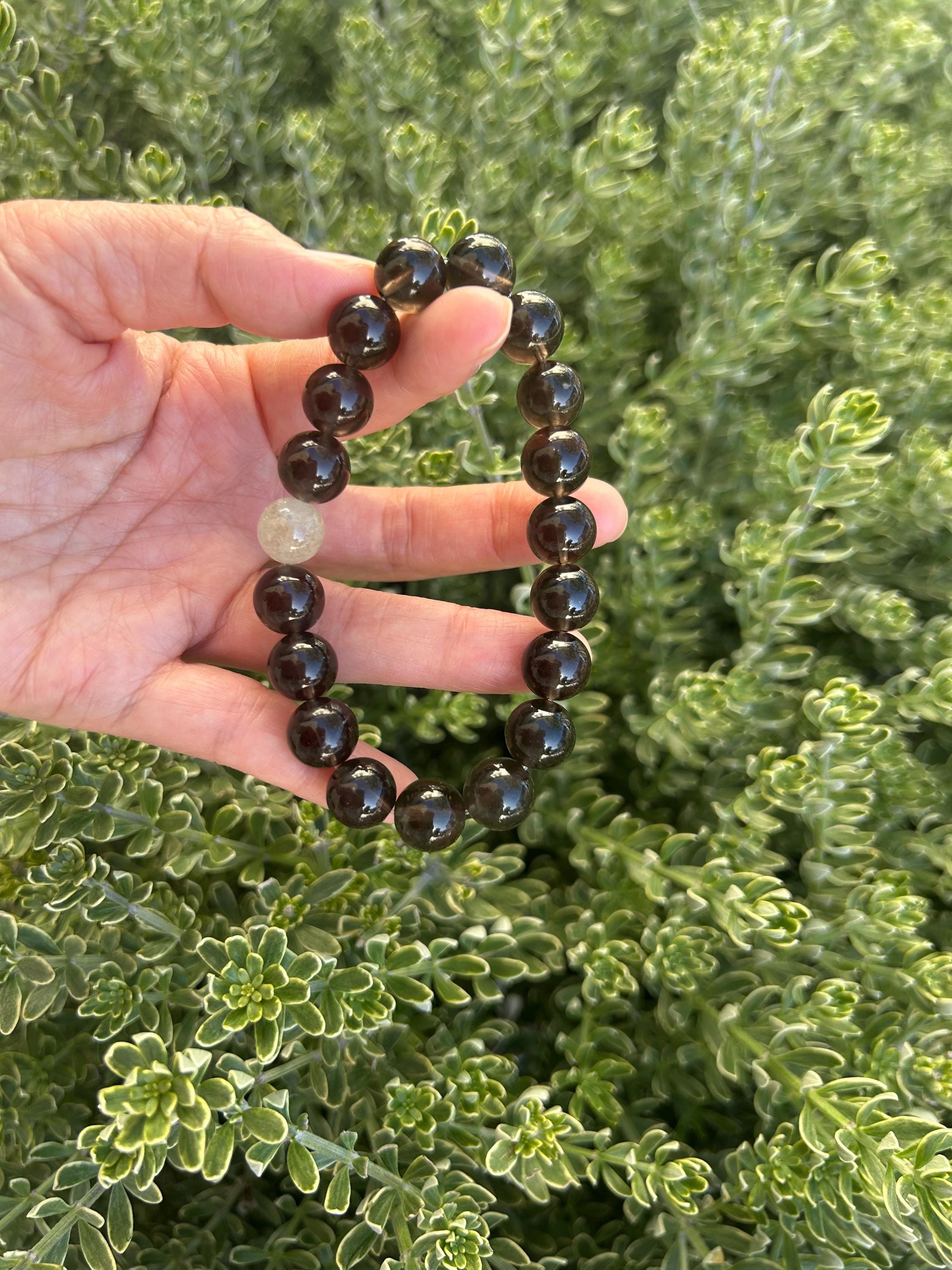 Natural Cintamani Saffordite Tektite Beads Stretchy Bracelet with one libyan bead, Wishing Stone, 11mm Beads, Fits up to 17.3cm (26-122)