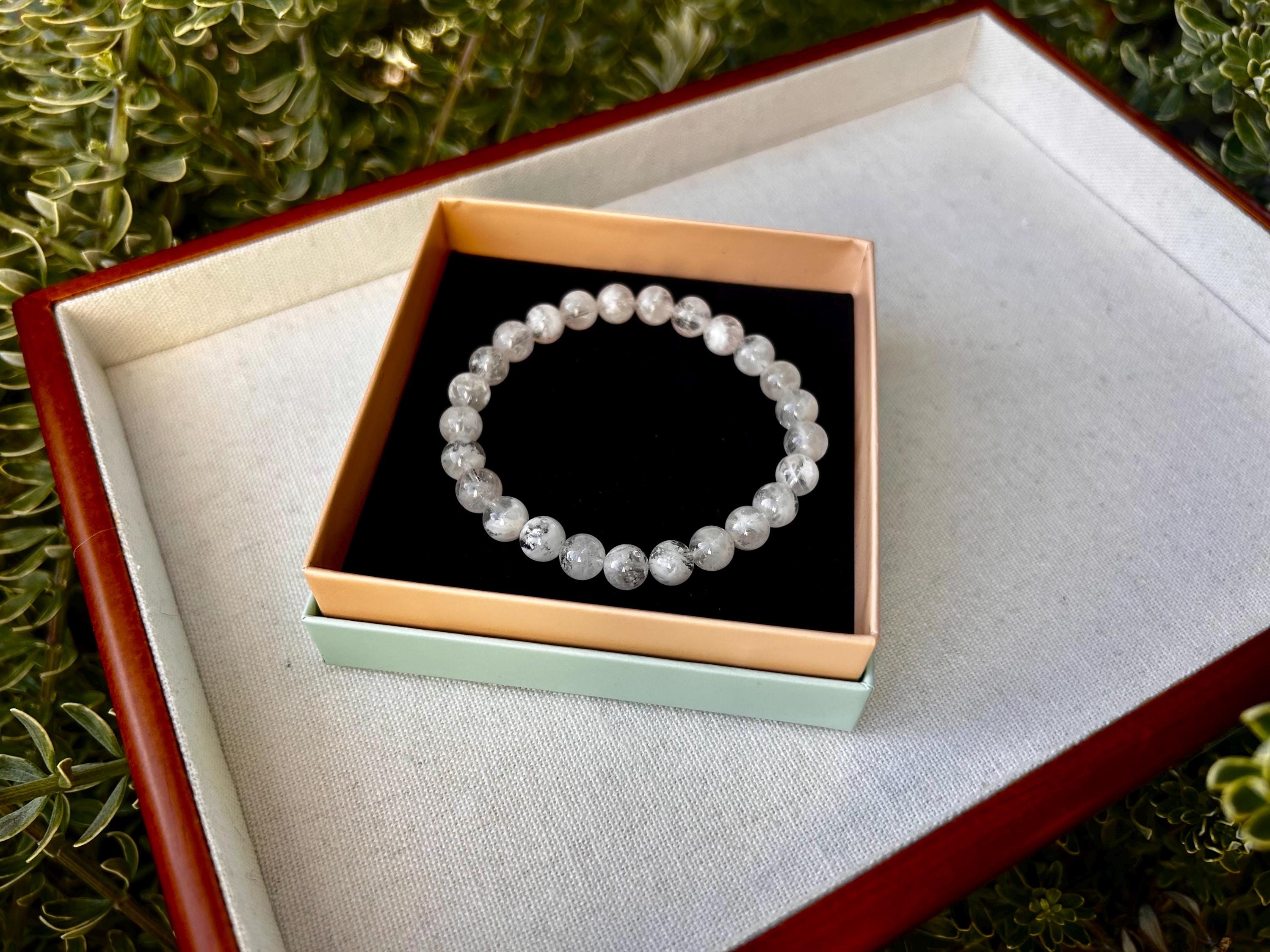 Natural Snowflake phantom Crystal bracelet, Natural Snowflake phantom quartz, genuine crystal bracelet