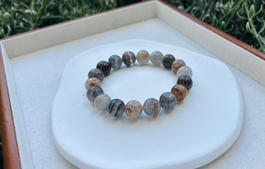 Layered Phantom Quartz Crystal Bead Bracelet - Rare Gemstone, Fits up to 16.3cm wrist (25-091）