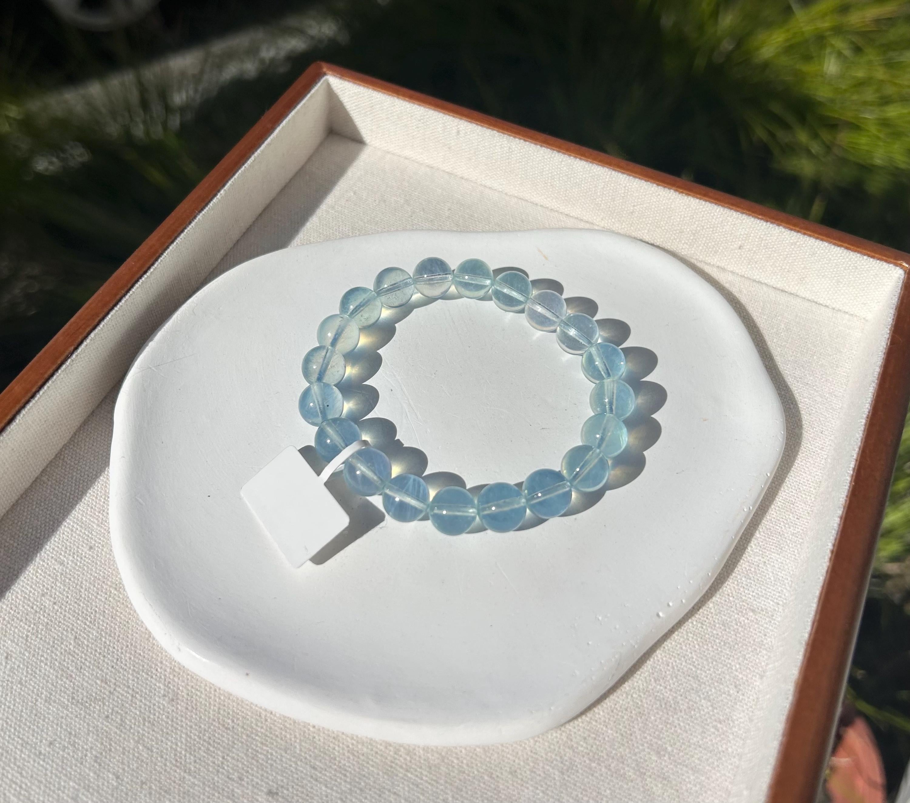 High Clarity Natural Chunky Aquamarine Quartz beads bracelet, 10mm beads, fits up 17cm wrist (26-192)