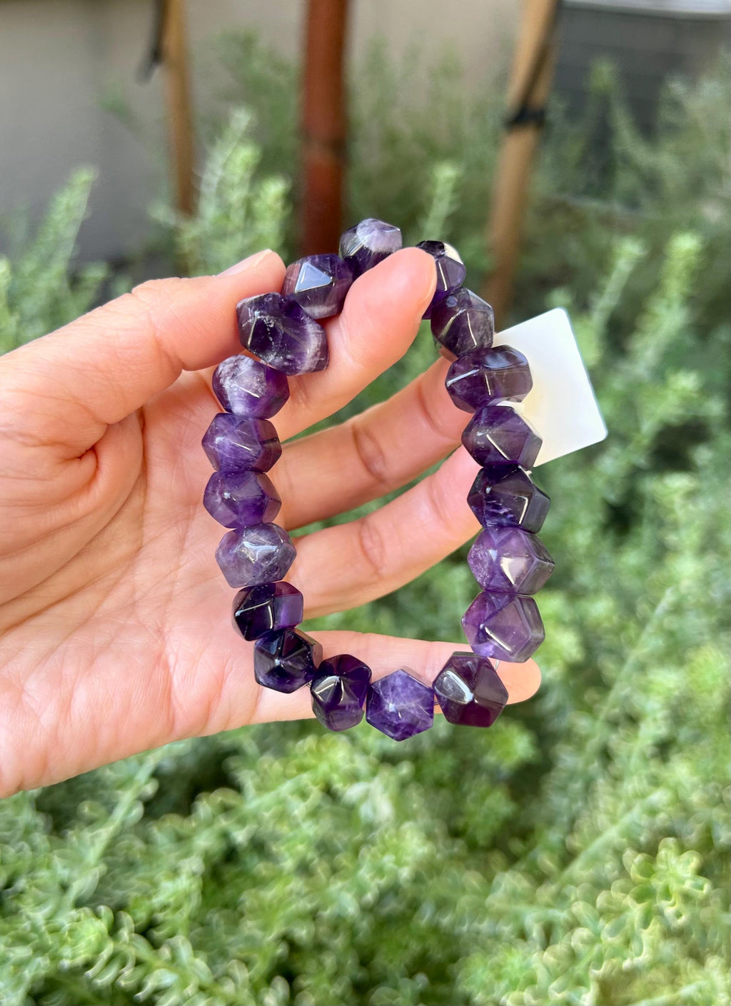 Natural double terminations amethyst bracelet (chunky), genuine crystal beads bracelet, fits up to 16cm wrist (25-075)
