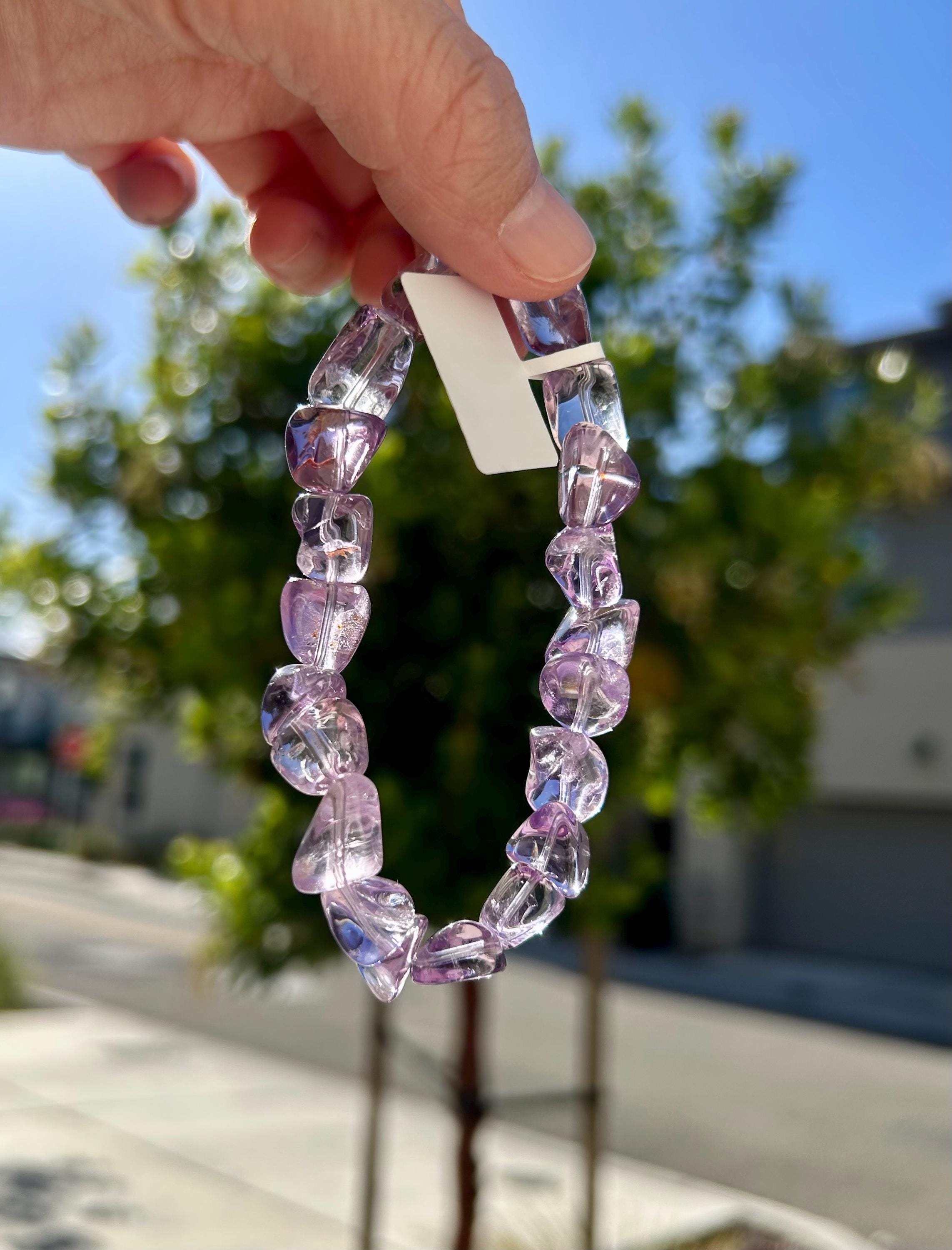 Clean Amethyst nuggets beads bracelet, Genuine amethyst, fits up to 17cm wrist (26-085)