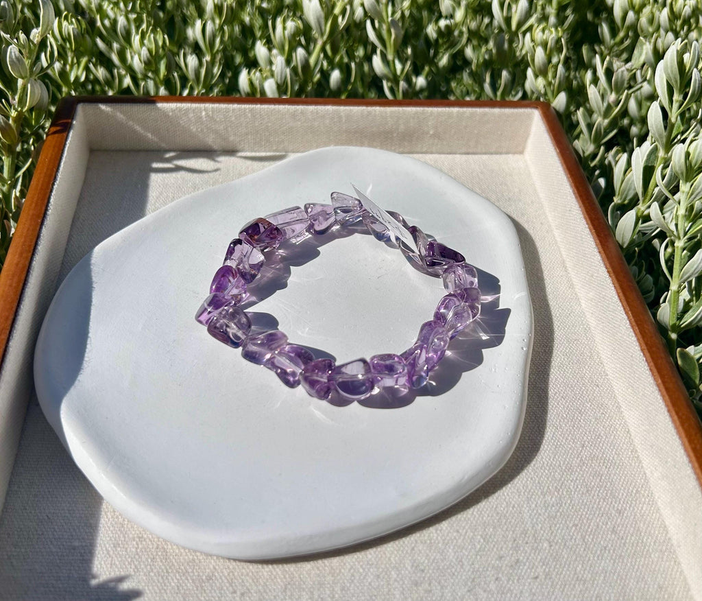 Clean Amethyst nuggets beads bracelet, Genuine amethyst, fits up to 17cm wrist (26-085)