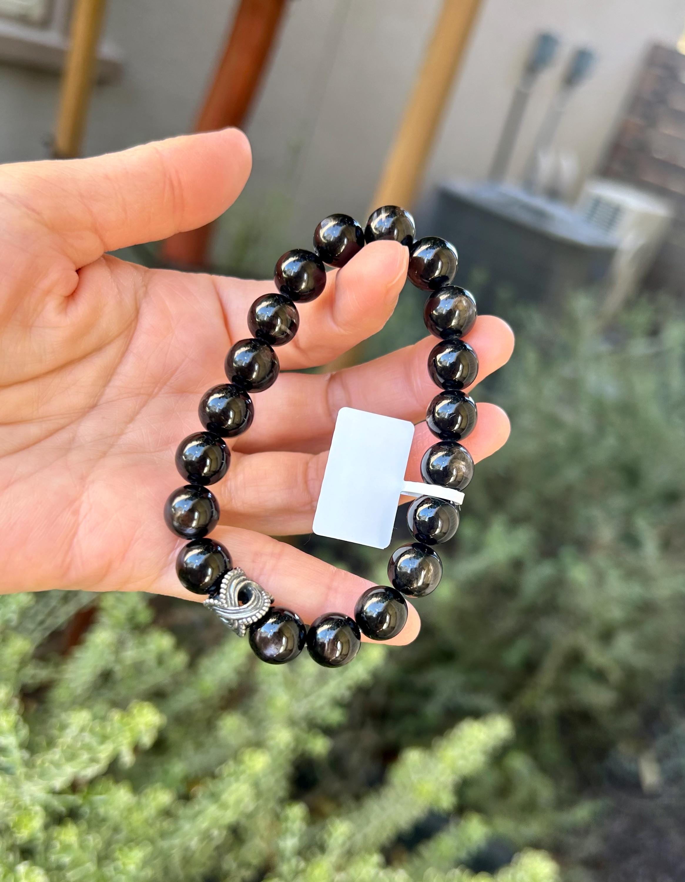 Nature Hypersthene Beads Bracelet, 10mm Hypersthene beads, fits up to 17cm wrist, Lucky Stone, Gold luck stone (26-088)